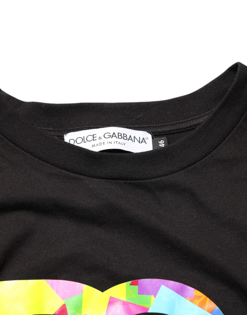 T-shirt en coton noir Dolce & Gabbana avec logo imprimé et col rond, vue de face.