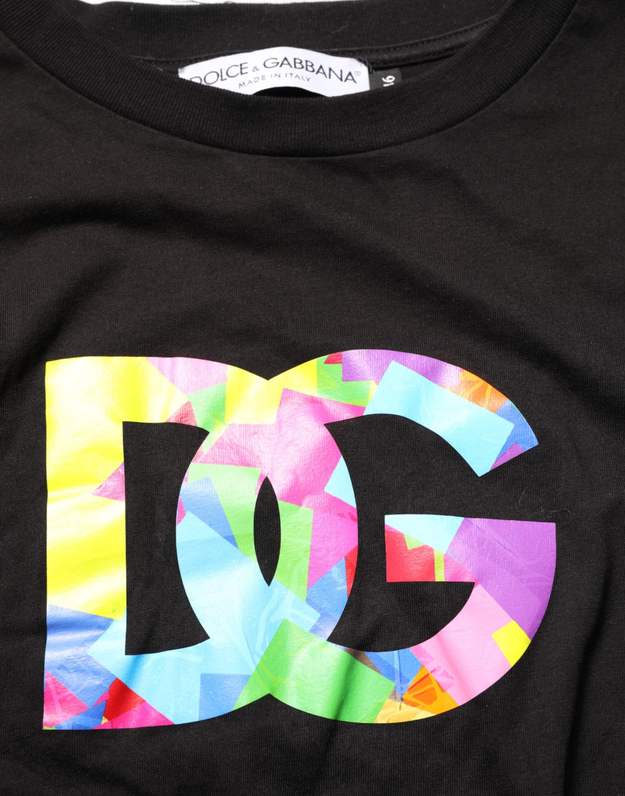 T-shirt homme noir Dolce & Gabbana en coton avec logo imprimé, col rond, style décontracté.