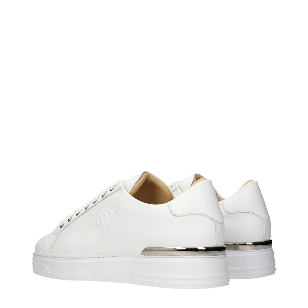 Chaussures sneakers basses en cuir blanc de Philipp Plein, modèle élégant et tendance pour homme.