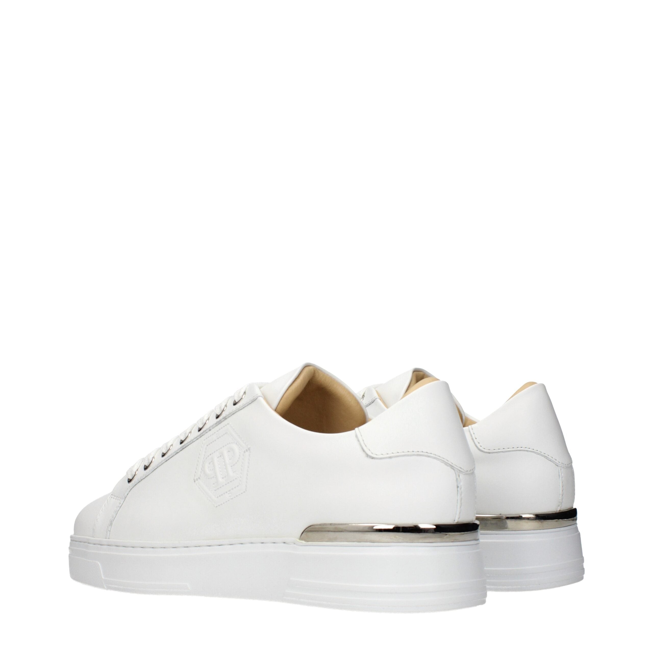 Chaussures sneakers basses en cuir blanc de Philipp Plein, modèle élégant et tendance pour homme.