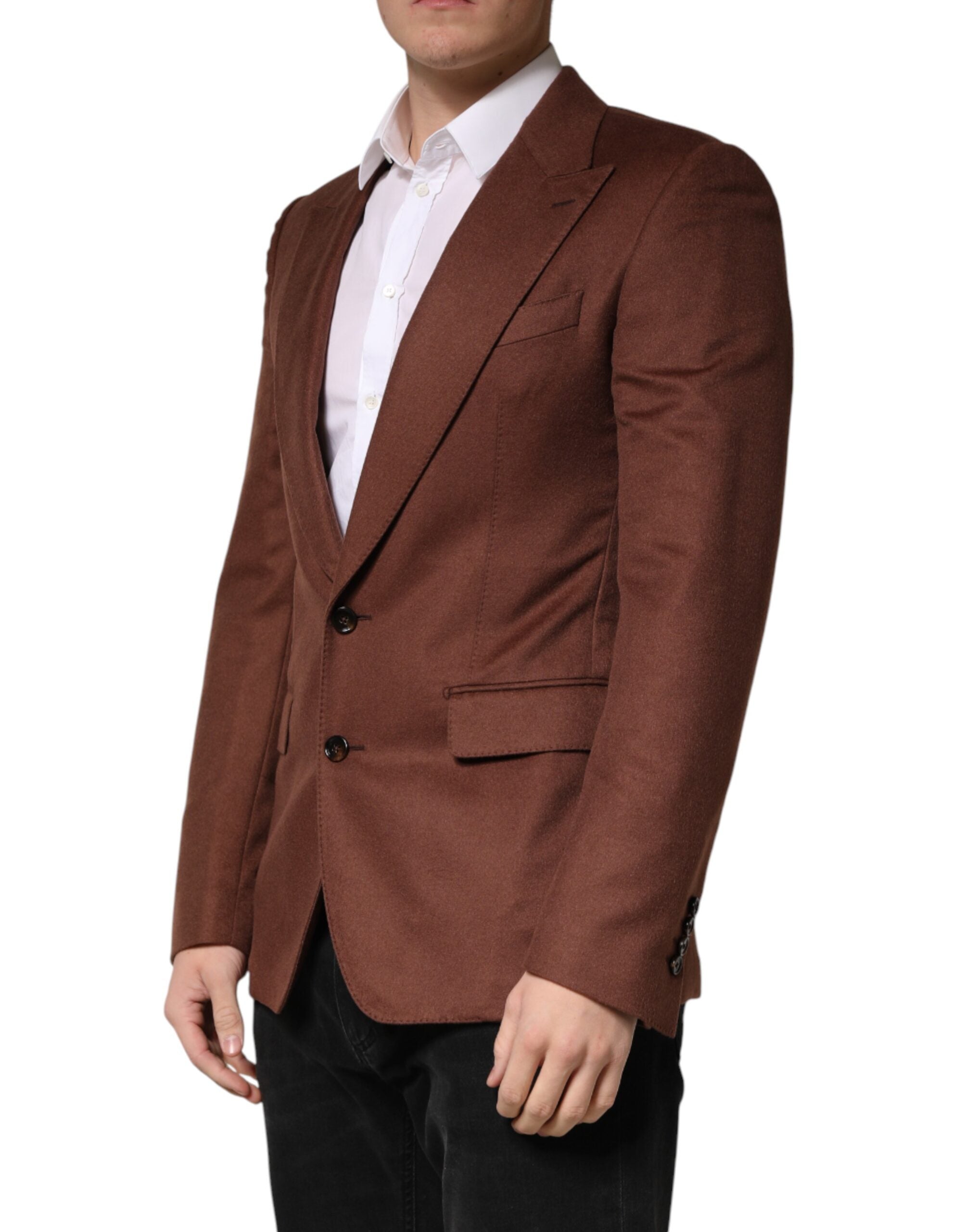 Veste blazer en cachemire marron de Dolce & Gabbana, coupe simple et élégante, avec boutons de fermeture.