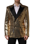 Veste blazer Dolce & Gabbana en sequins dorés à double boutonnage, élégante et brillante, pour un look sophistiqué.