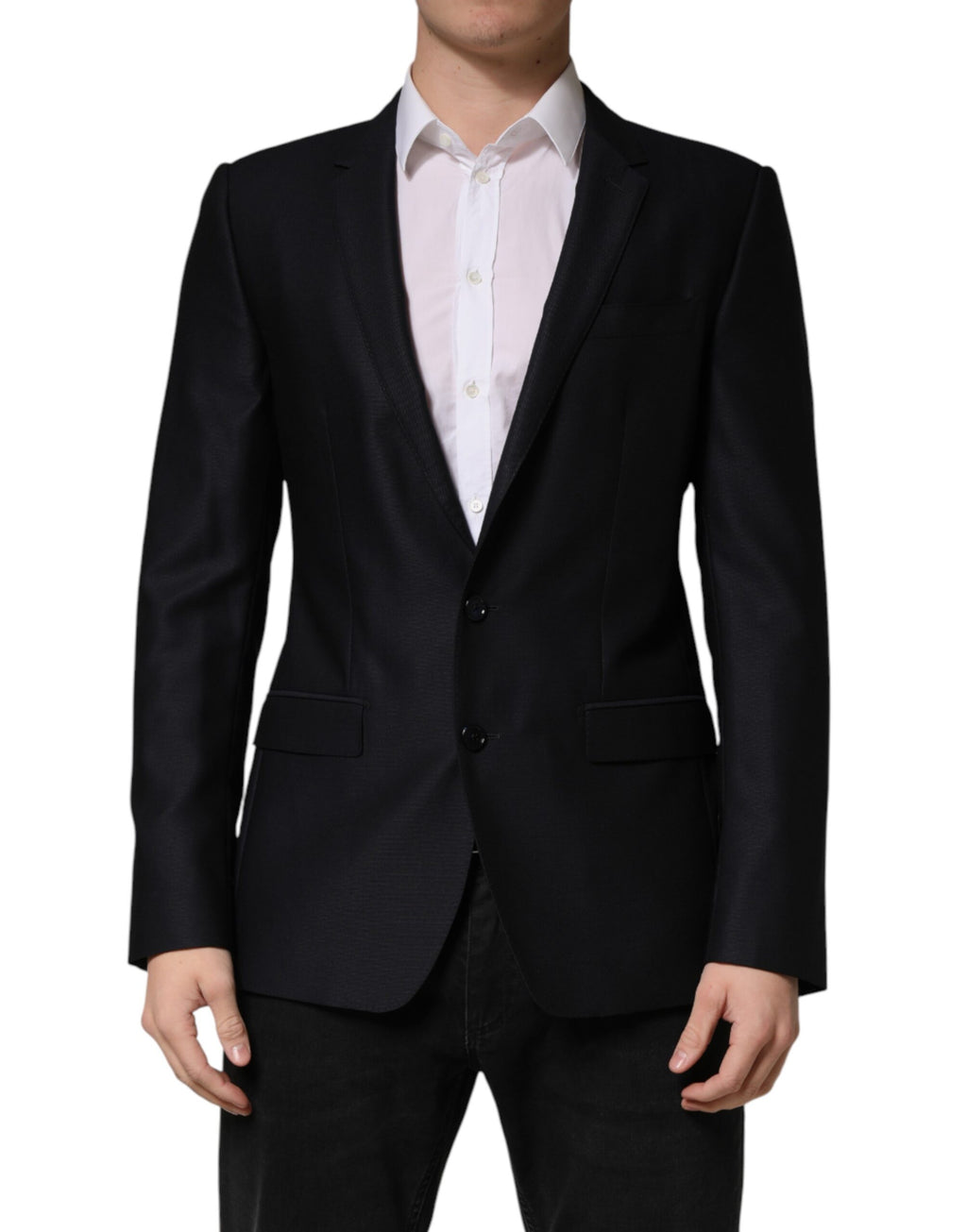 Veste blazer noire Dolce & Gabbana MARTINI à un bouton, élégante et cintrée, vue de face.