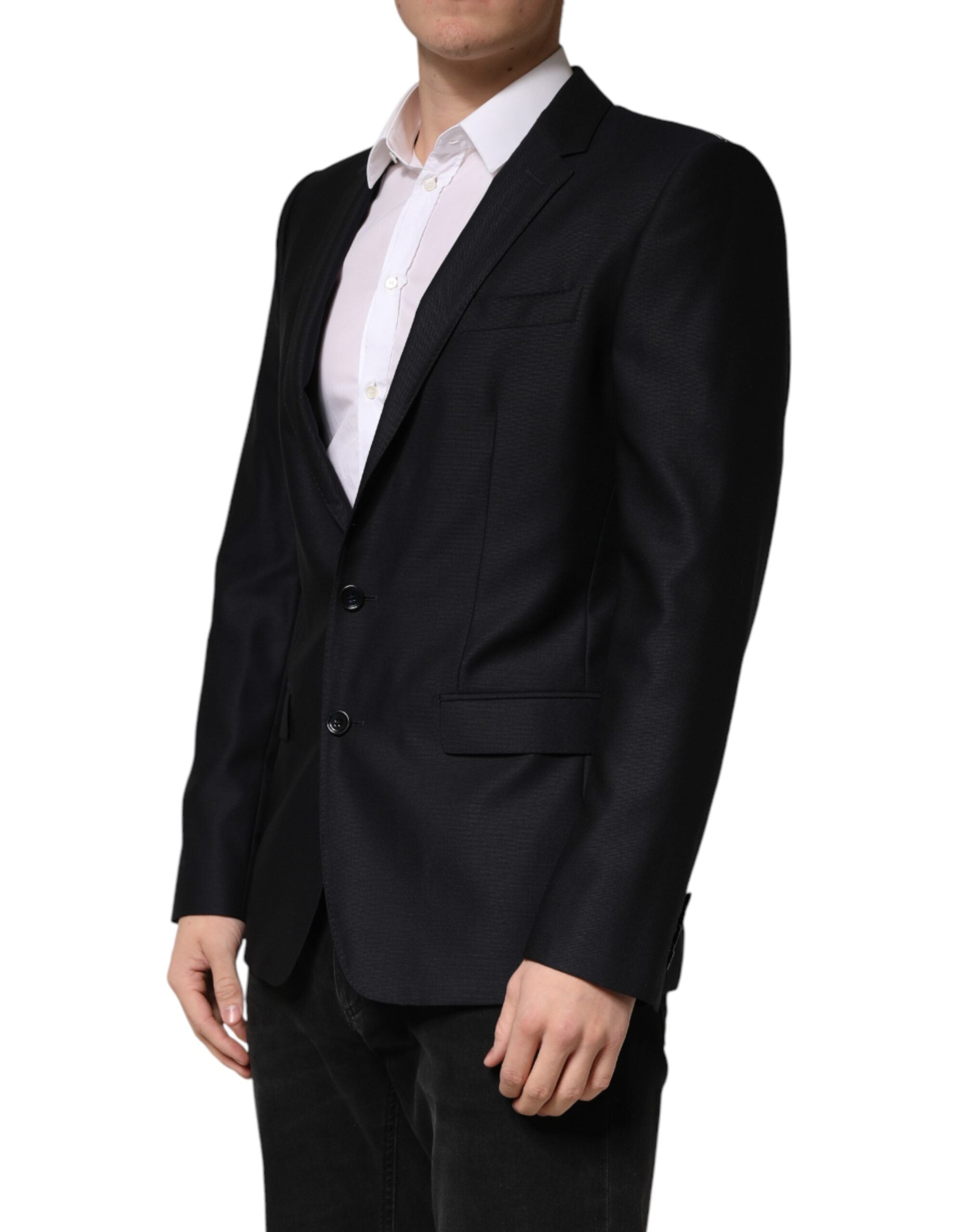 Veste blazer noire à un bouton Dolce & Gabbana Martini, coupe classique et élégante, vue de face sur fond neutre.