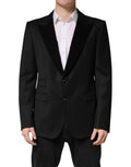 Veste blazer noire en laine à un bouton de Dolce & Gabbana, coupe classique et élégante, vue de face.