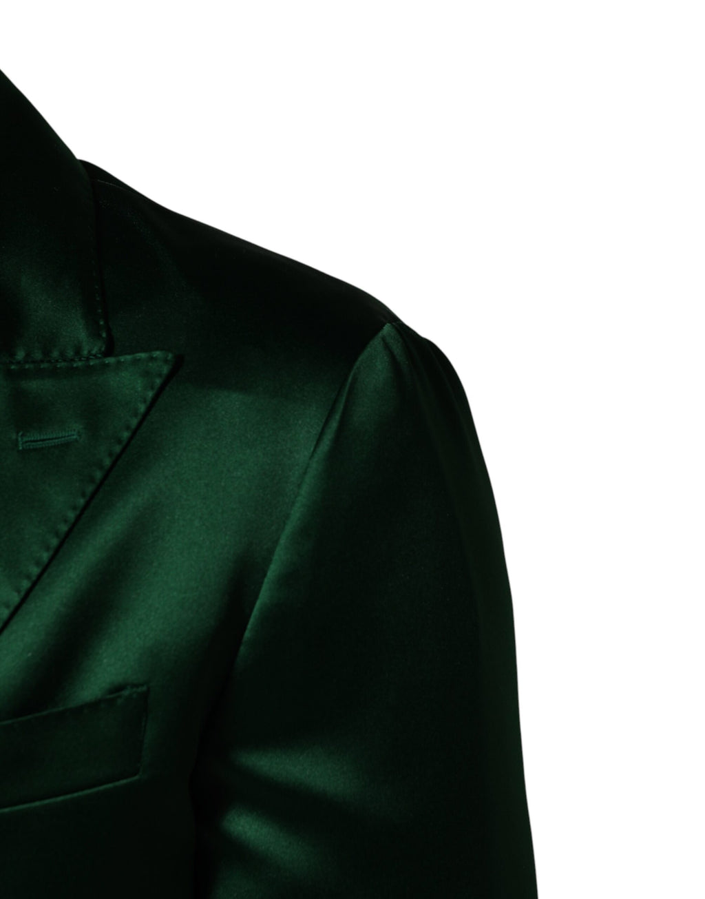 Veste blazer Dolce & Gabbana en satin vert à double boutonnage, élégante et sophistiquée, vue de face.