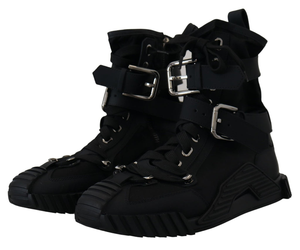 Chaussures de sport haute Dolce & Gabbana Sorrento en nylon noir, baskets à haute tige élégantes et modernes.