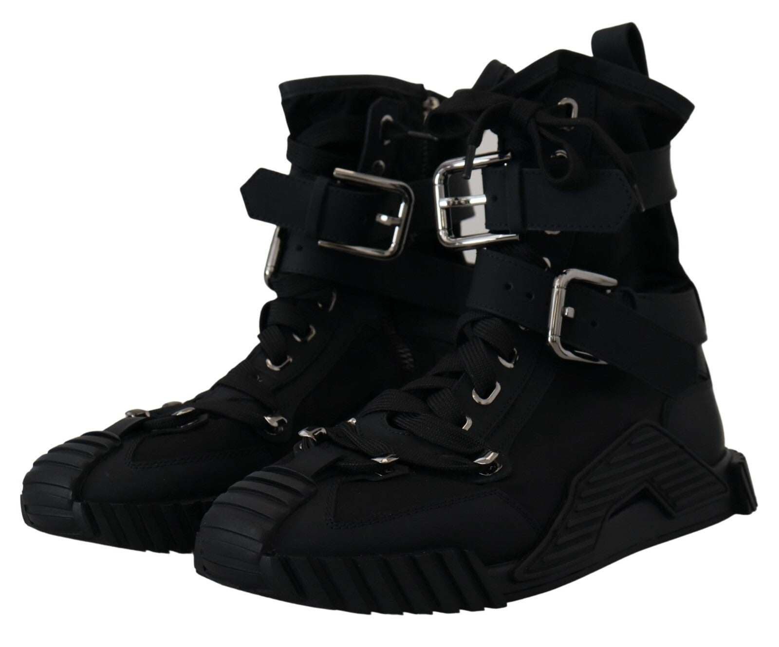 Chaussures de sport haute Dolce & Gabbana Sorrento en nylon noir, baskets à haute tige élégantes et modernes.