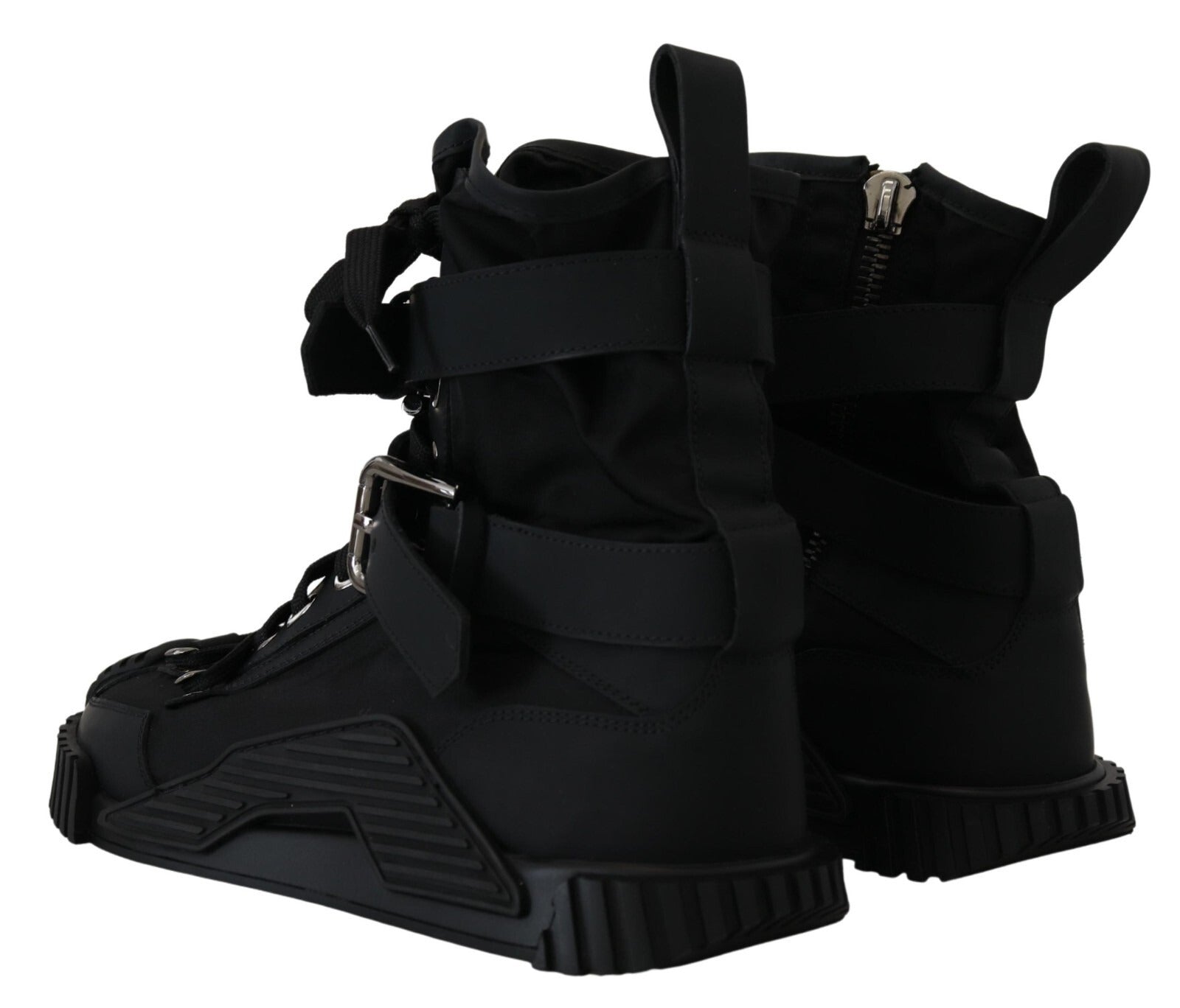 Chaussures sneakers haut de gamme Dolce & Gabbana Sorrento en nylon noir, baskets montantes élégantes pour homme.