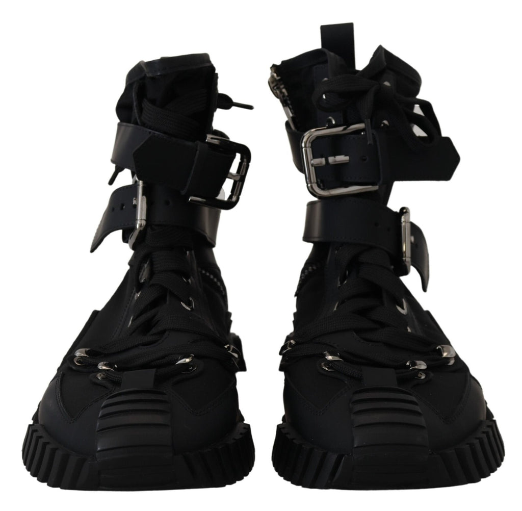Chaussures montantes en nylon noir Dolce & Gabbana Sorrento Sneakers, baskets élégantes pour homme.
