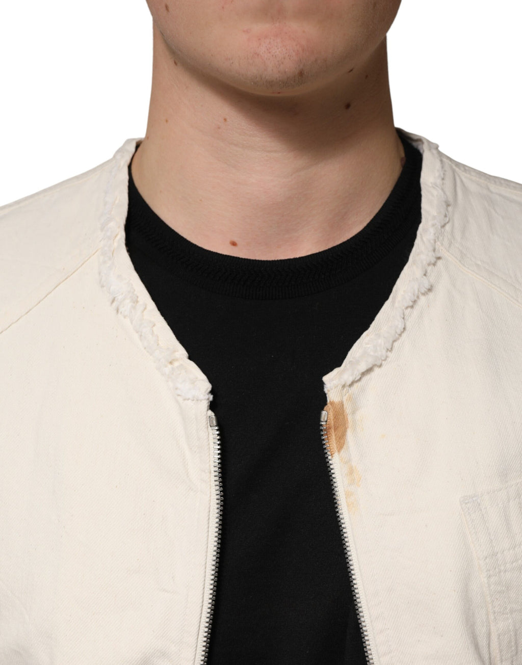 Veste en jean blanche en coton pour homme de Dolce & Gabbana avec fermeture éclair pleine longueur et col haut.
