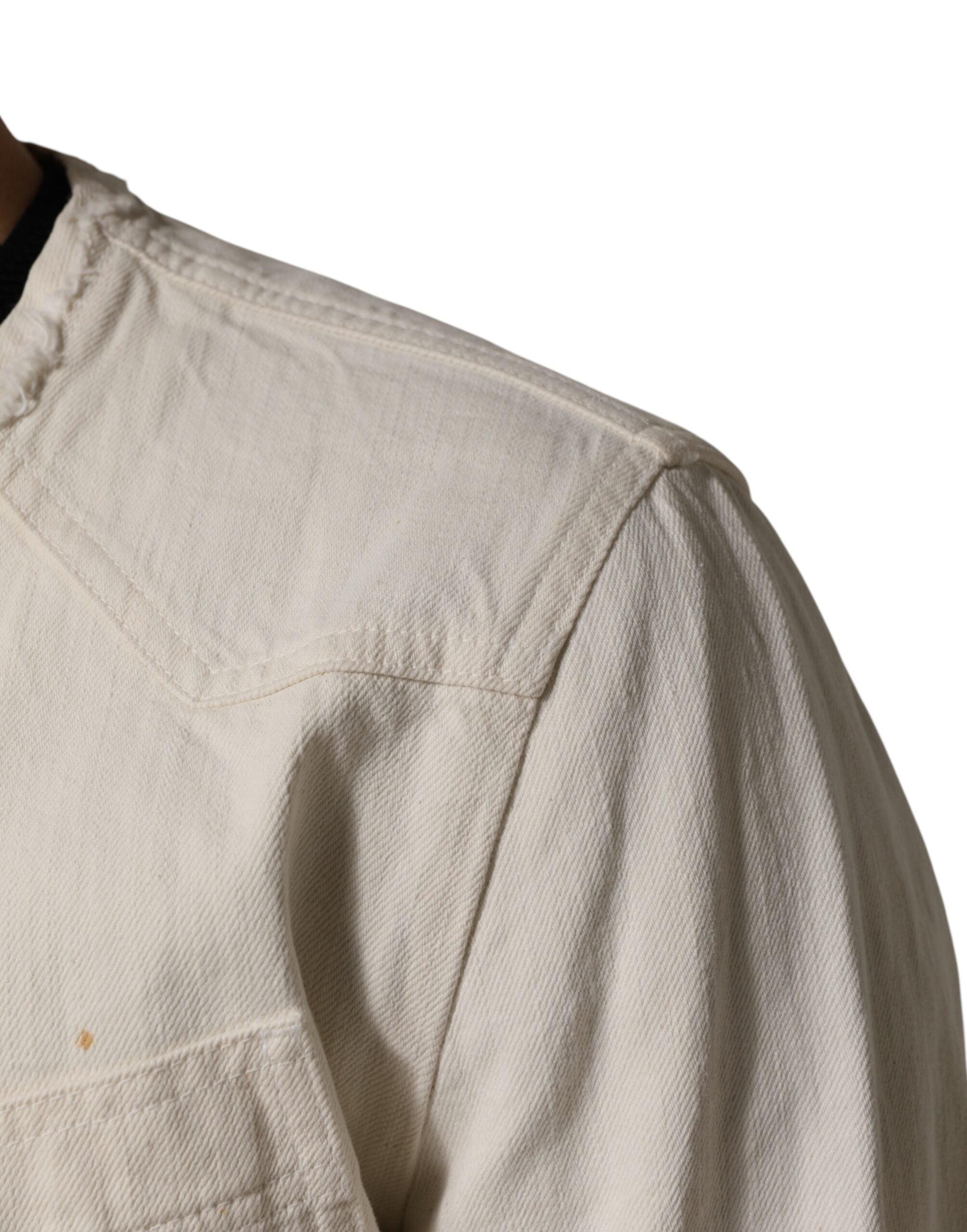 Blouson homme Dolce & Gabbana en denim blanc en coton avec fermeture éclair complète, style décontracté et moderne.
