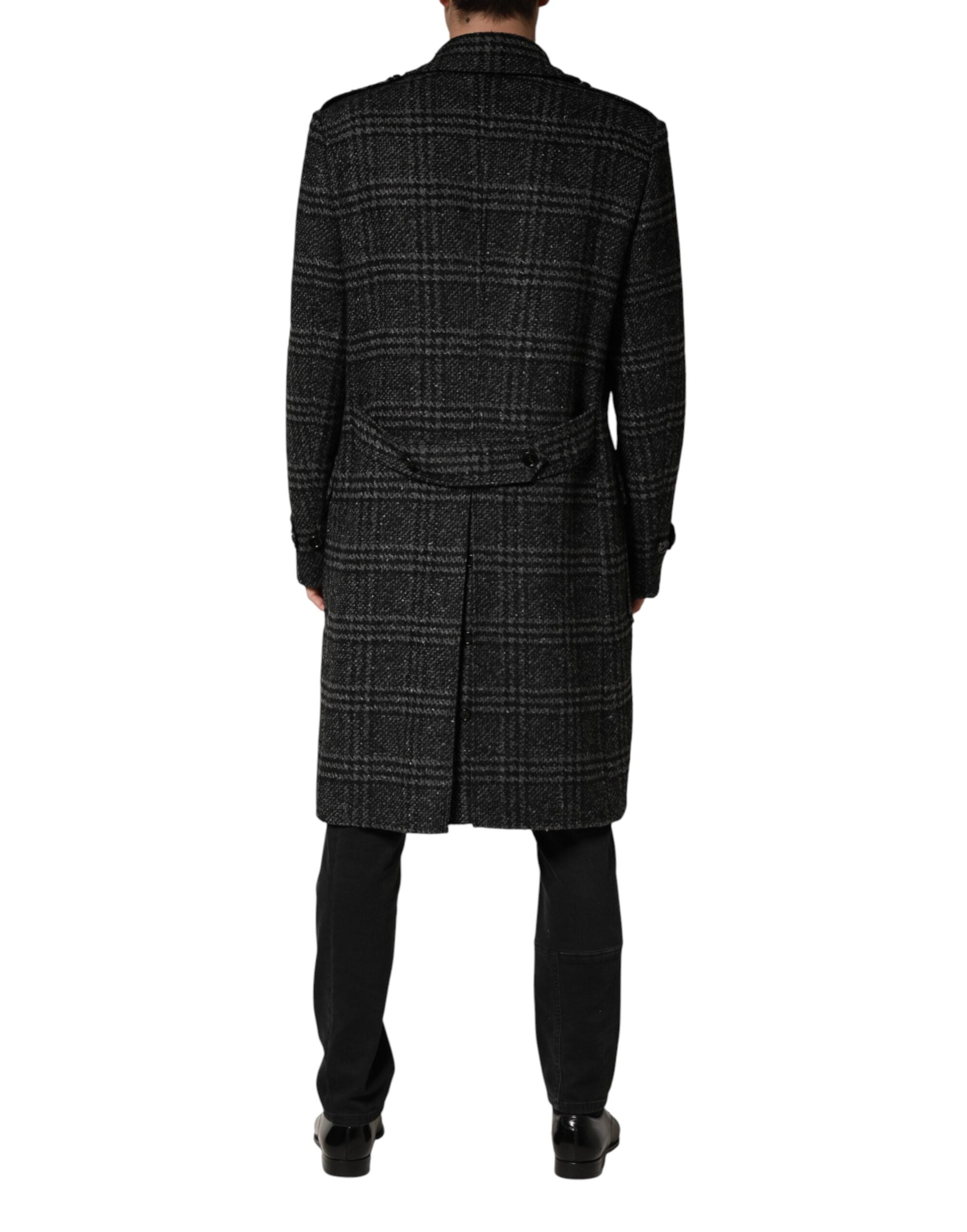 Manteau en laine gris à carreaux Dolce & Gabbana à double boutonnage, veste élégante pour femme, vue de face.