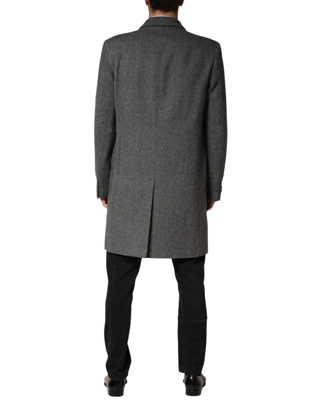 Manteau trench pour homme Dolce & Gabbana gris à simple boutonnage, en tissu léger, avec col classique et poches latérales.