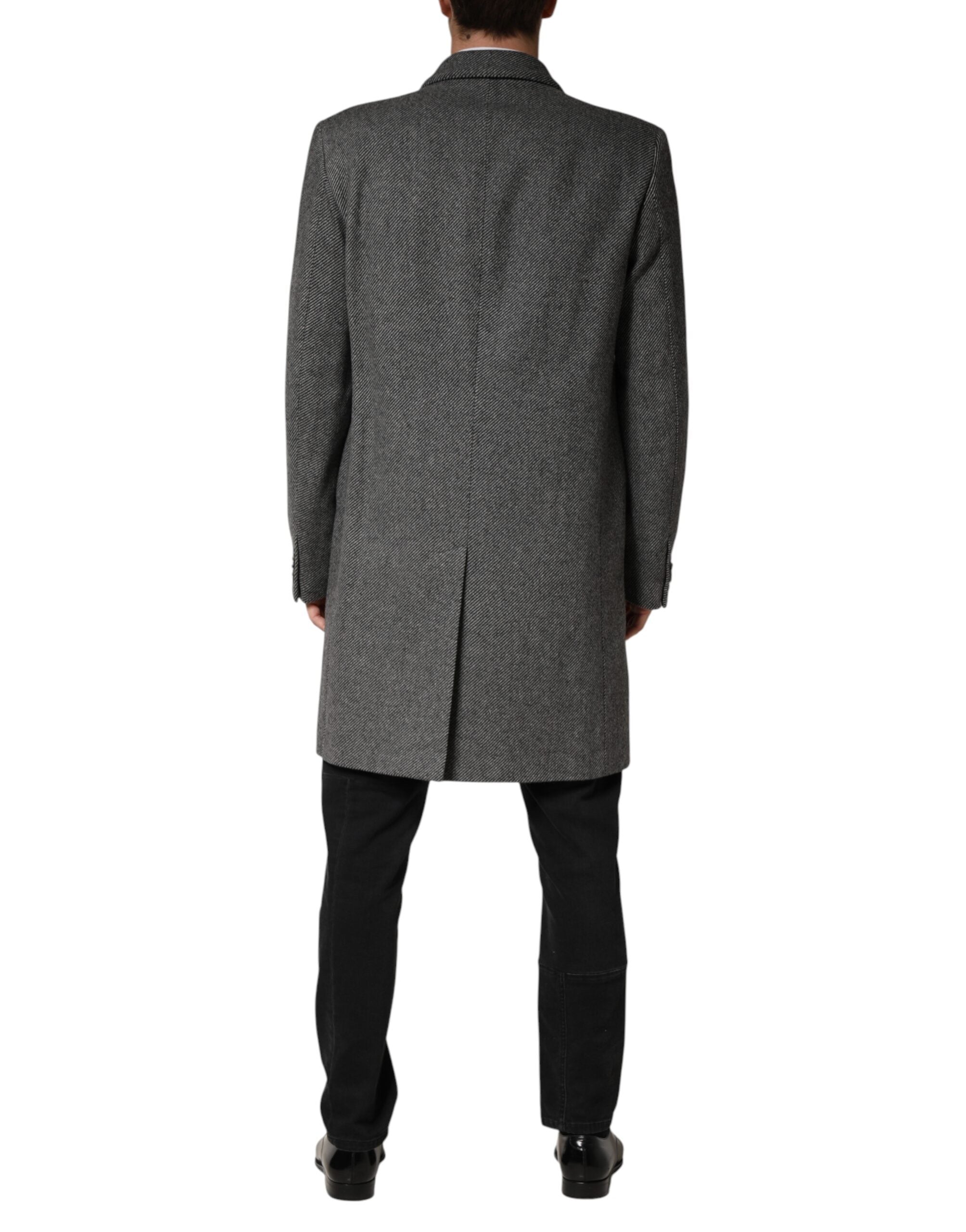 Manteau trench pour homme Dolce & Gabbana gris à simple boutonnage, en tissu léger, avec col classique et poches latérales.