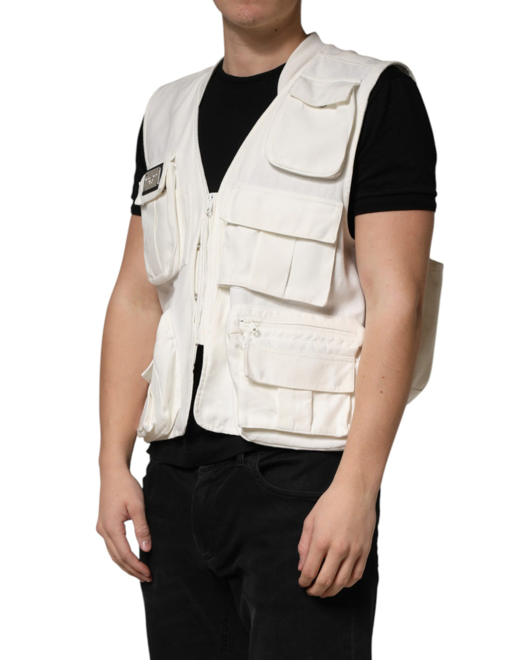 Veste cargo blanche pour homme de Dolce & Gabbana, en coton, avec poches pratiques et coupe moderne.