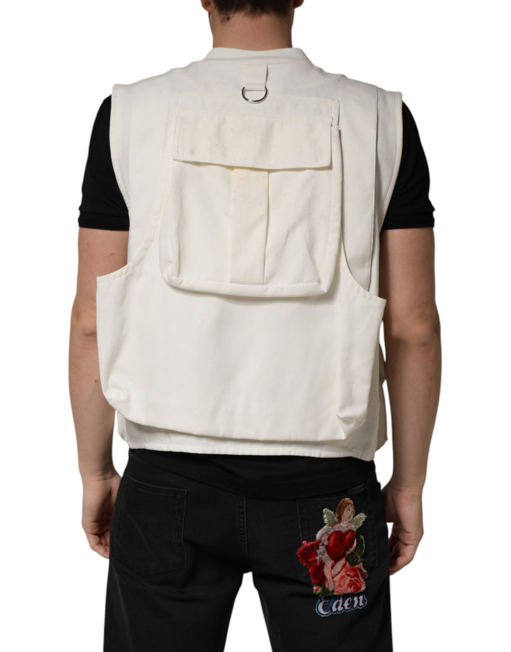 Veste homme Dolce & Gabbana en coton blanc avec poches cargo, coupe moderne et détails élégants.