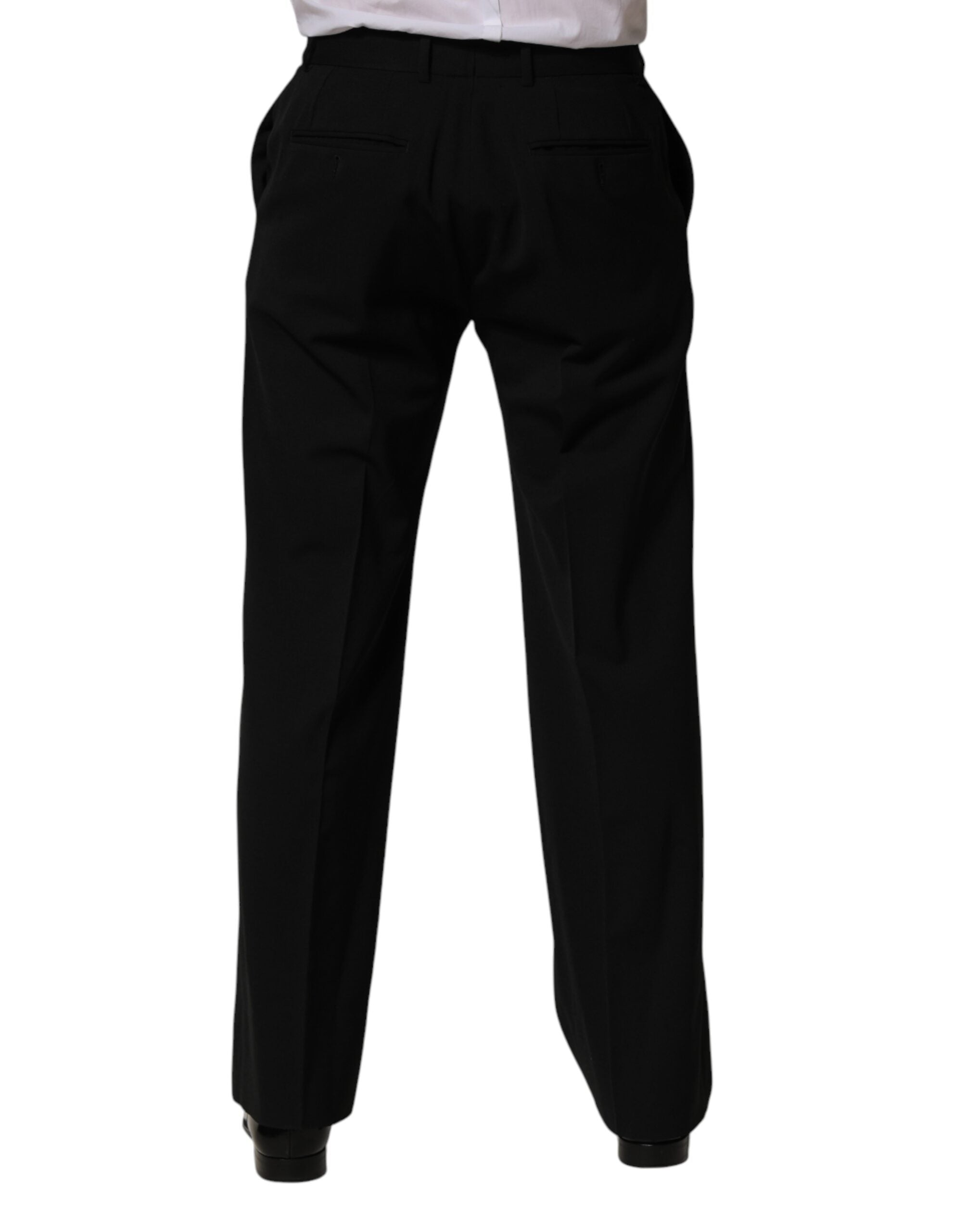 Pantalon homme Dolce & Gabbana en laine noire, coupe droite, style élégant pour costume ou tenue formelle.