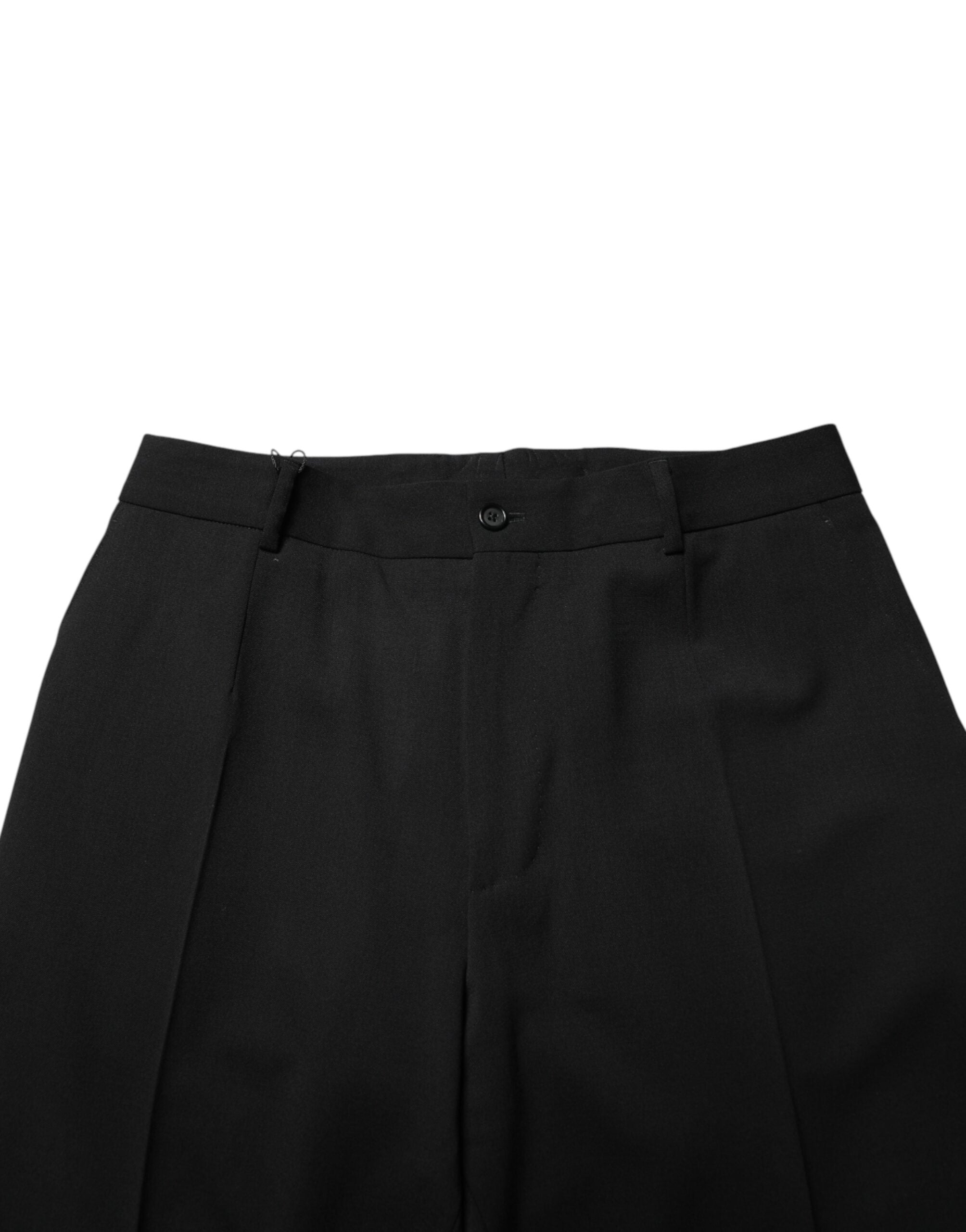 Pantalon droit en laine noire pour homme de la marque Dolce & Gabbana, pantalon élégant et classique.