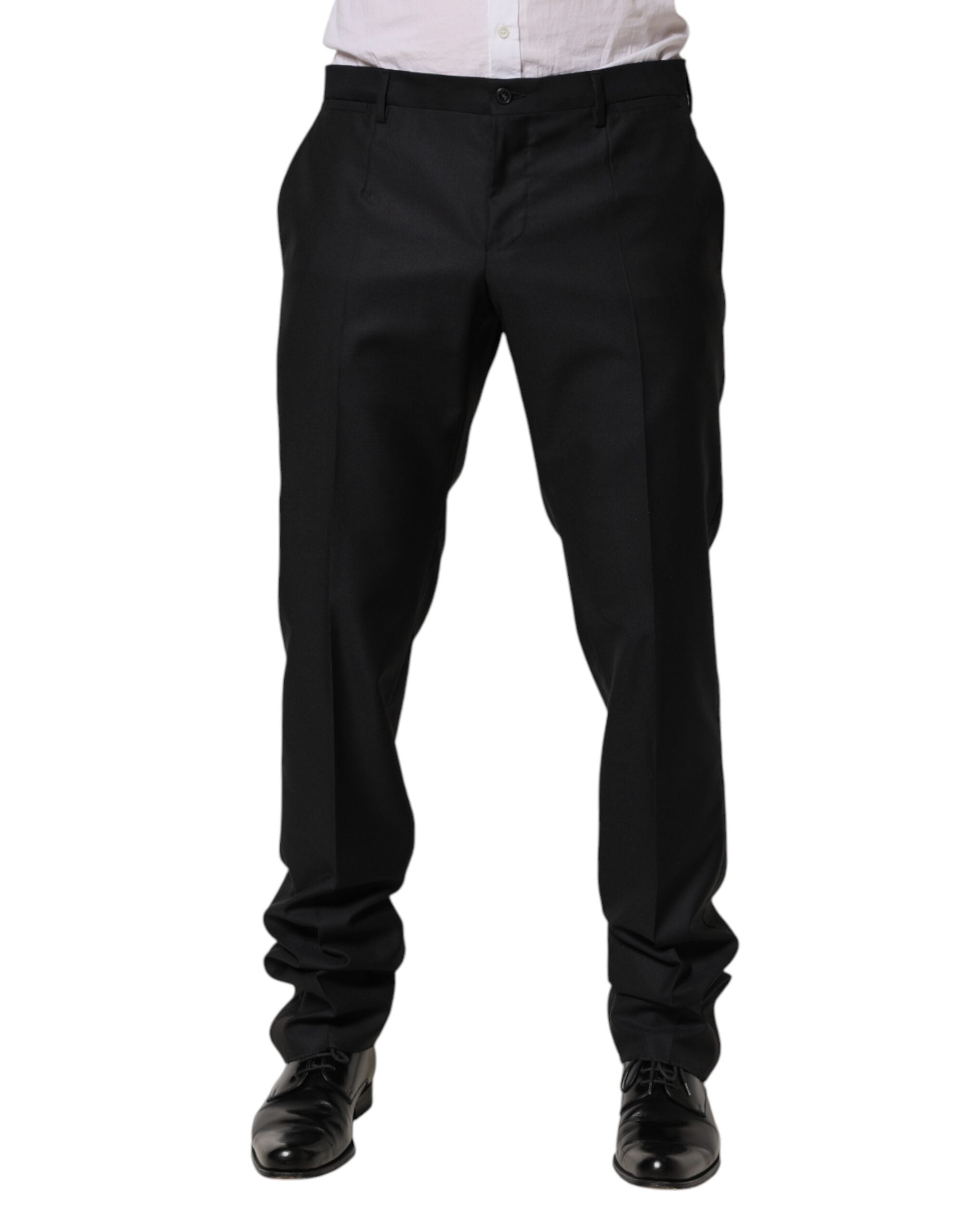 Pantalon formel en laine noire Dolce & Gabbana, pantalon skinny élégant pour femme, détail de couture sophistiqué.