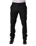 Pantalon slim noir en laine Dolce & Gabbana, pantalon formel élégant avec coupe ajustée et détails sophistiqués.