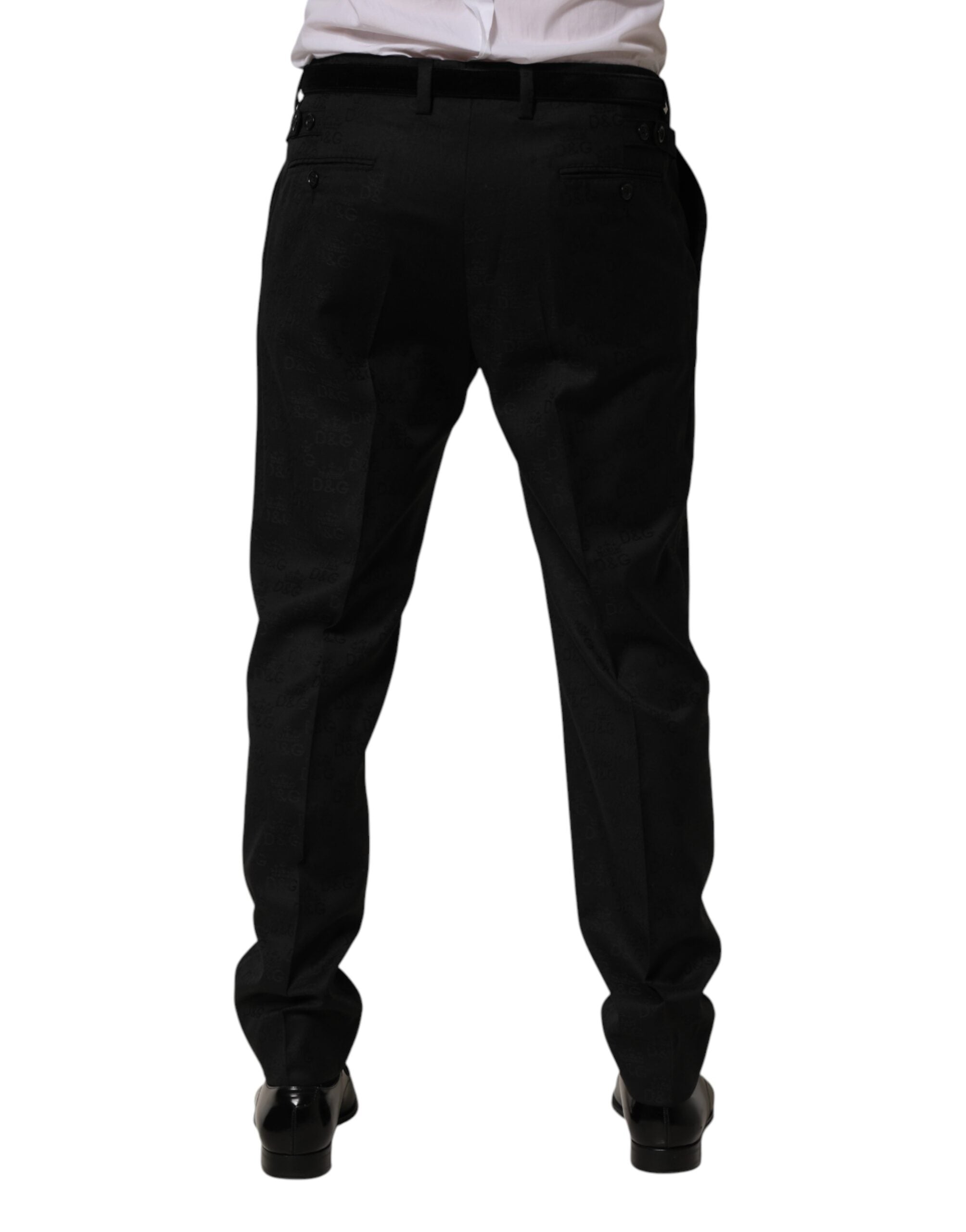 Pantalon formel en laine noire Dolce & Gabbana, coupe skinny, élégant et ajusté, idéal pour les occasions habillées.
