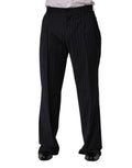 Pantalon droit pour homme Dolce & Gabbana à rayures noires, élégant et classique, en tissu de haute qualité.
