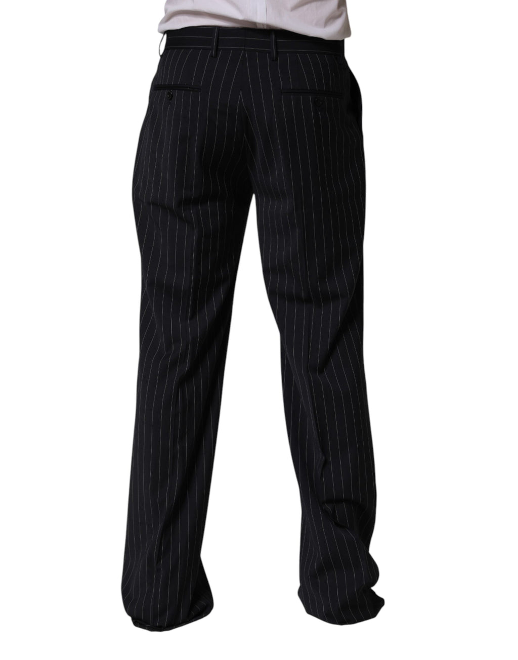 Pantalon homme Dolce & Gabbana à rayures noires, coupe droite, style élégant pour dress code formel, tissu en coton ou laine.