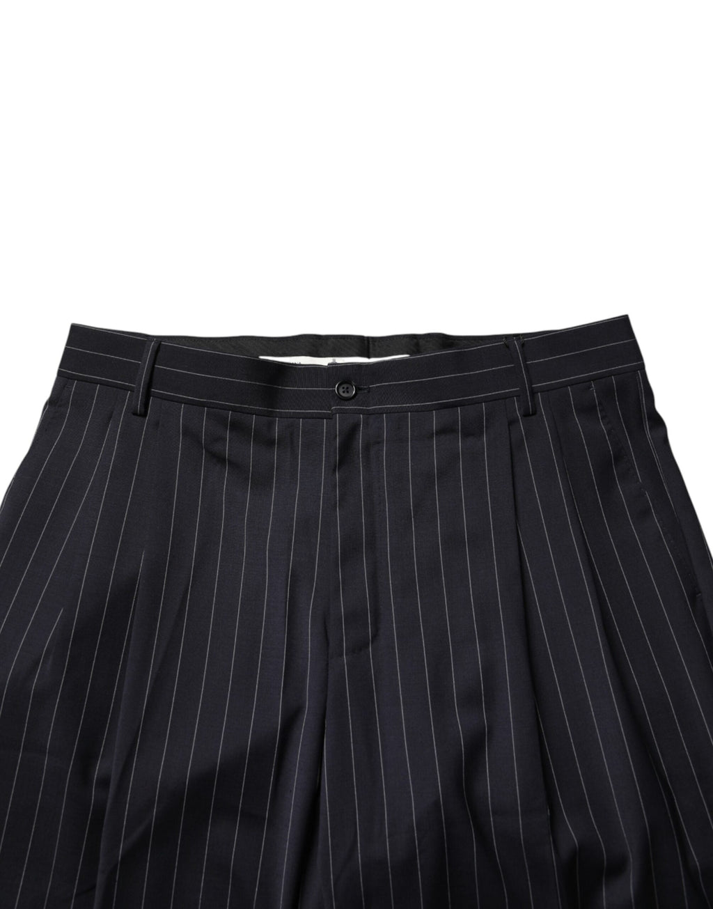 Pantalon homme Dolce & Gabbana à rayures noires, coupe droite, style élégant et classique.