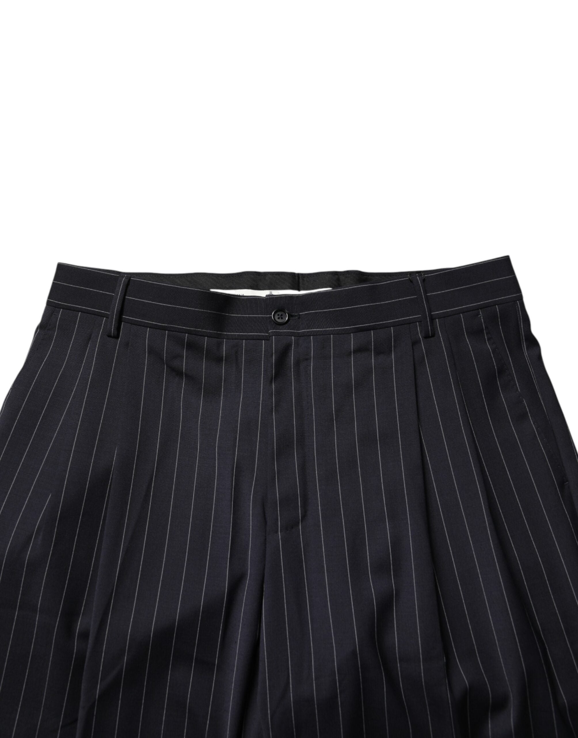Pantalon homme Dolce & Gabbana à rayures noires, coupe droite, style élégant et classique.