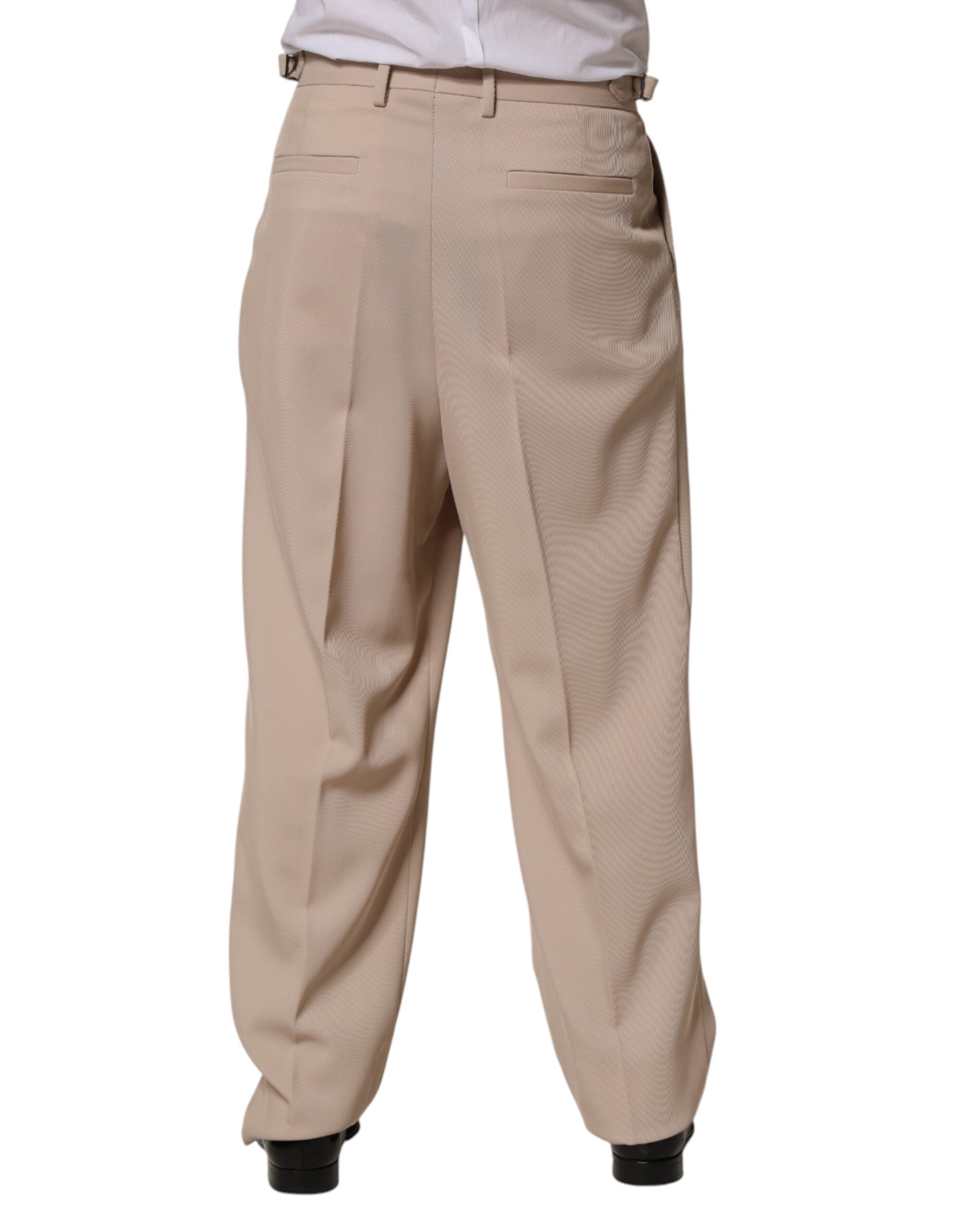 Pantalon homme Dolce & Gabbana beige en tissu stretch, coupe droite élégante, pour costume ou tenue formelle.