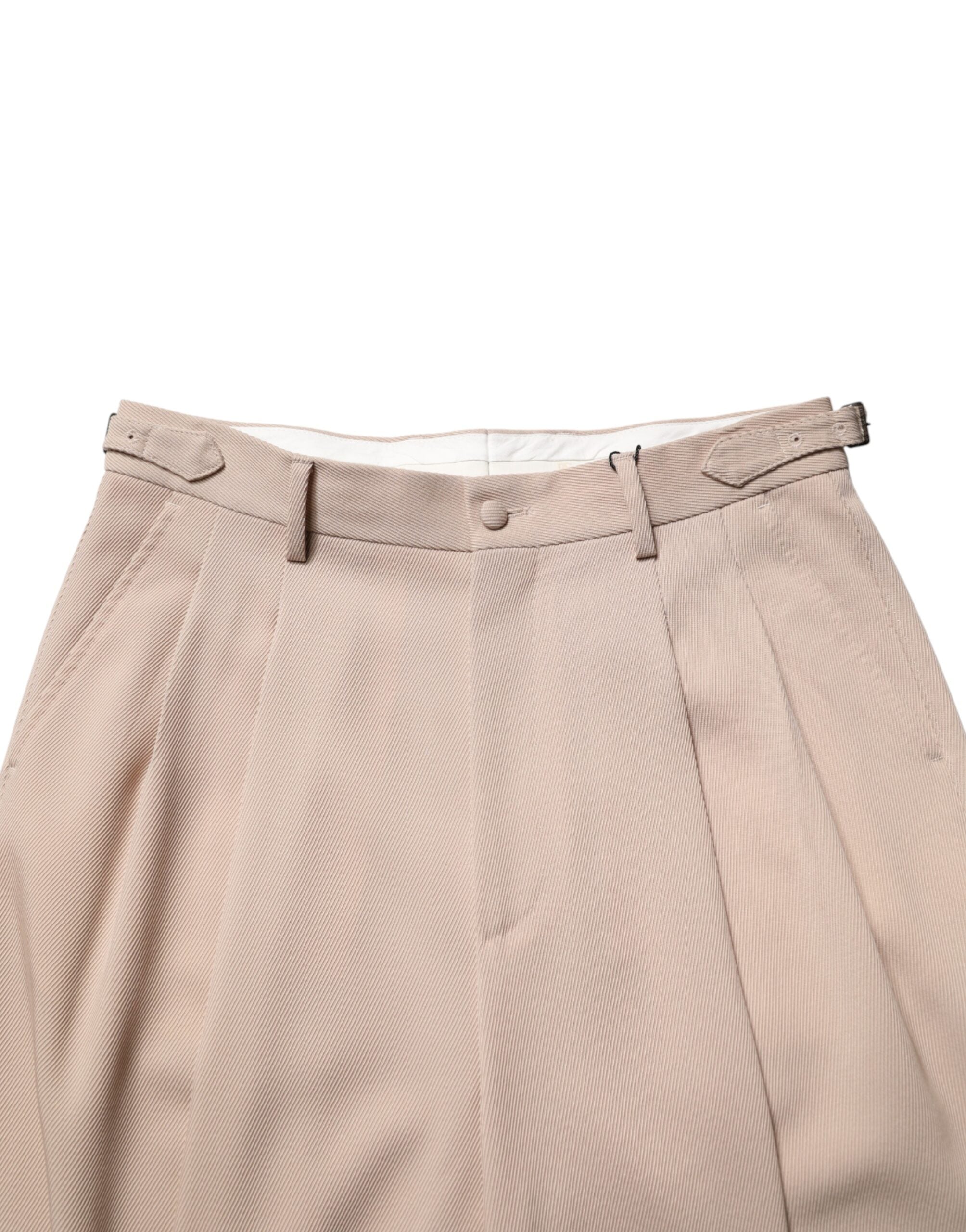Pantalon homme Dolce & Gabbana beige en tissu extensible, coupe droite et élégante, parfait pour une tenue habillée.