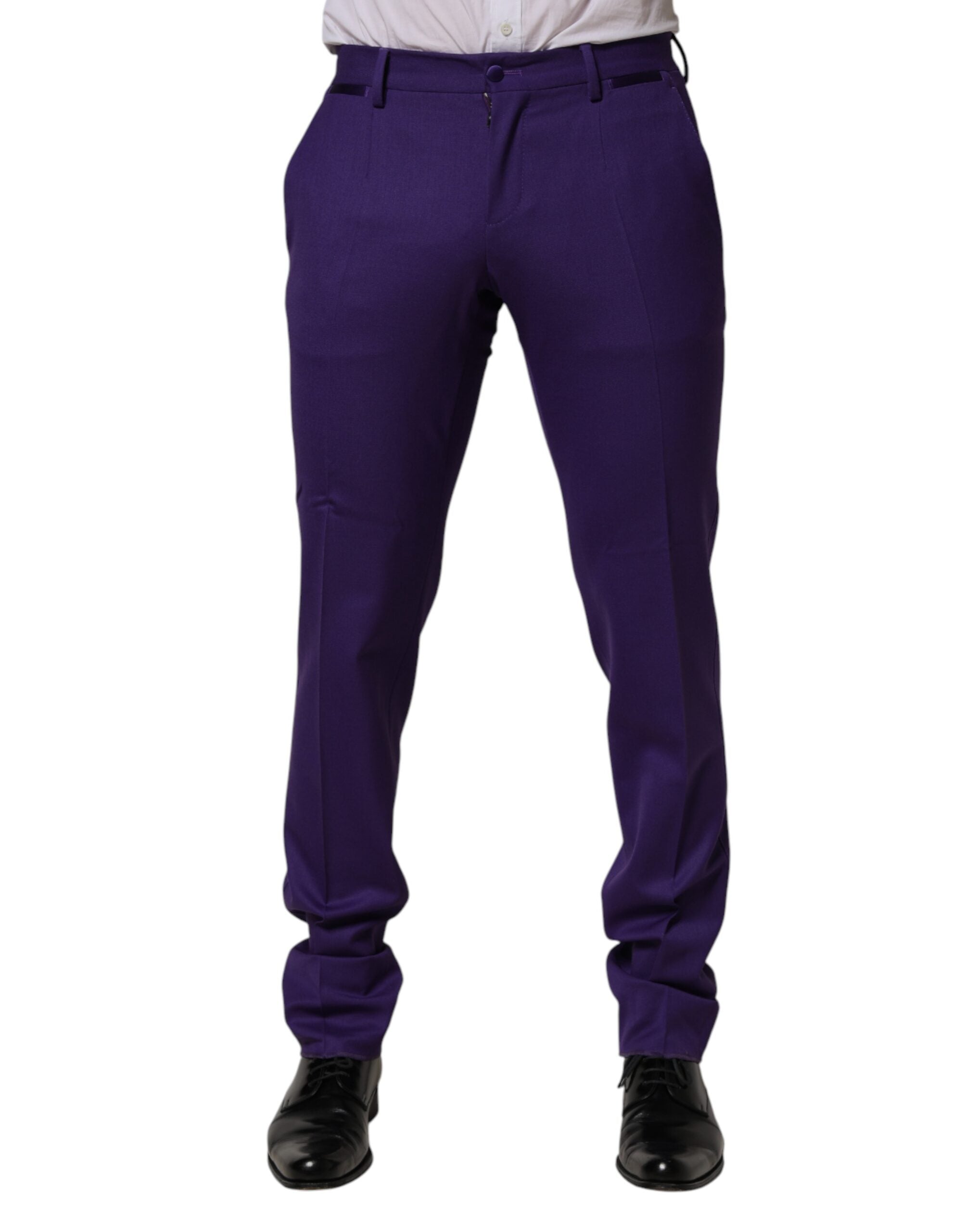 Pantalon homme Dolce & Gabbana en laine violette, coupe skinny, style élégant et ajusté, visible en gros plan.
