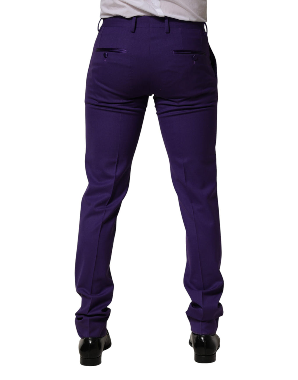 Pantalon homme Dolce & Gabbana en laine violette, coupe skinny, style élégant et moderne.