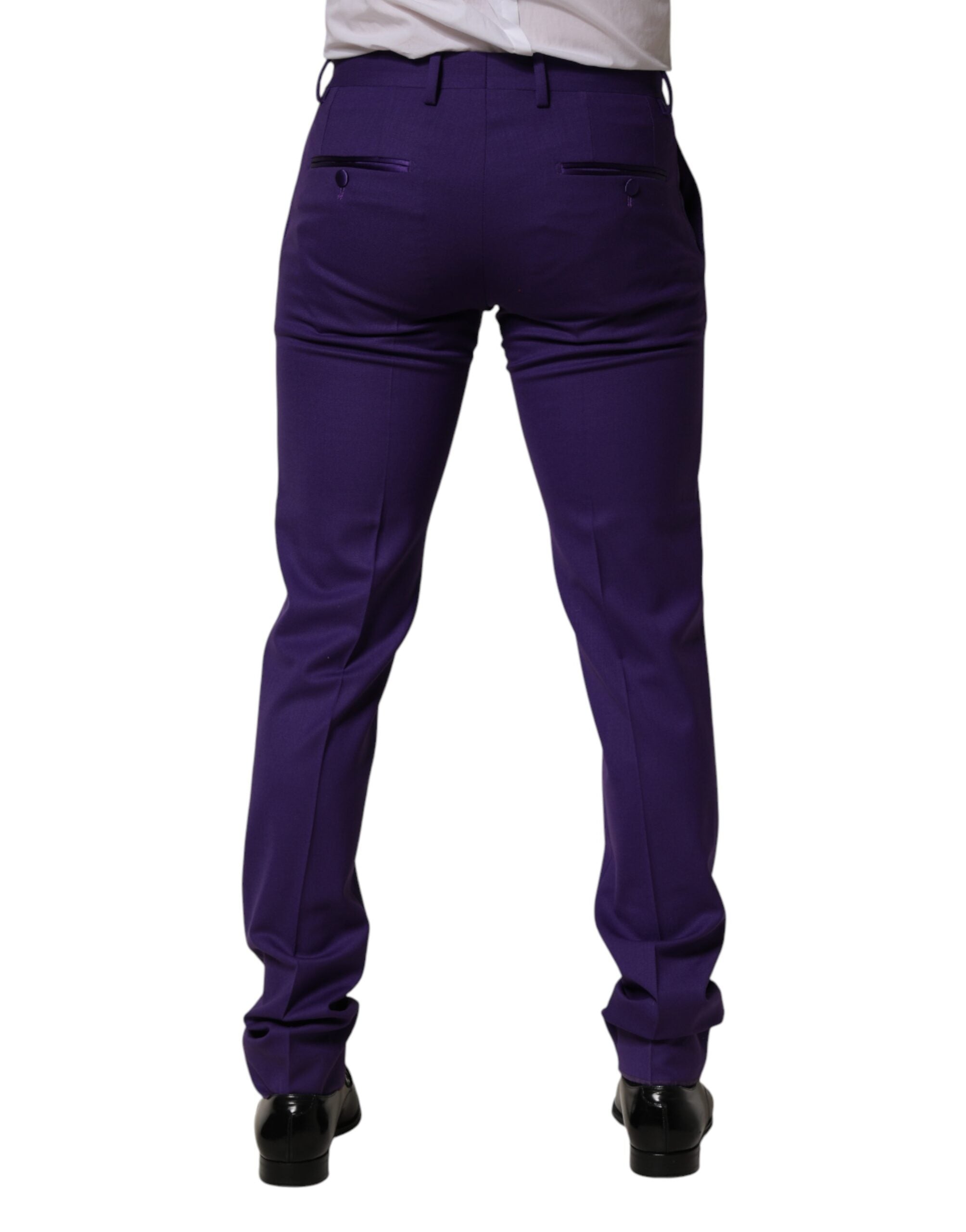 Pantalon homme Dolce & Gabbana en laine violette, coupe skinny, style élégant et moderne.