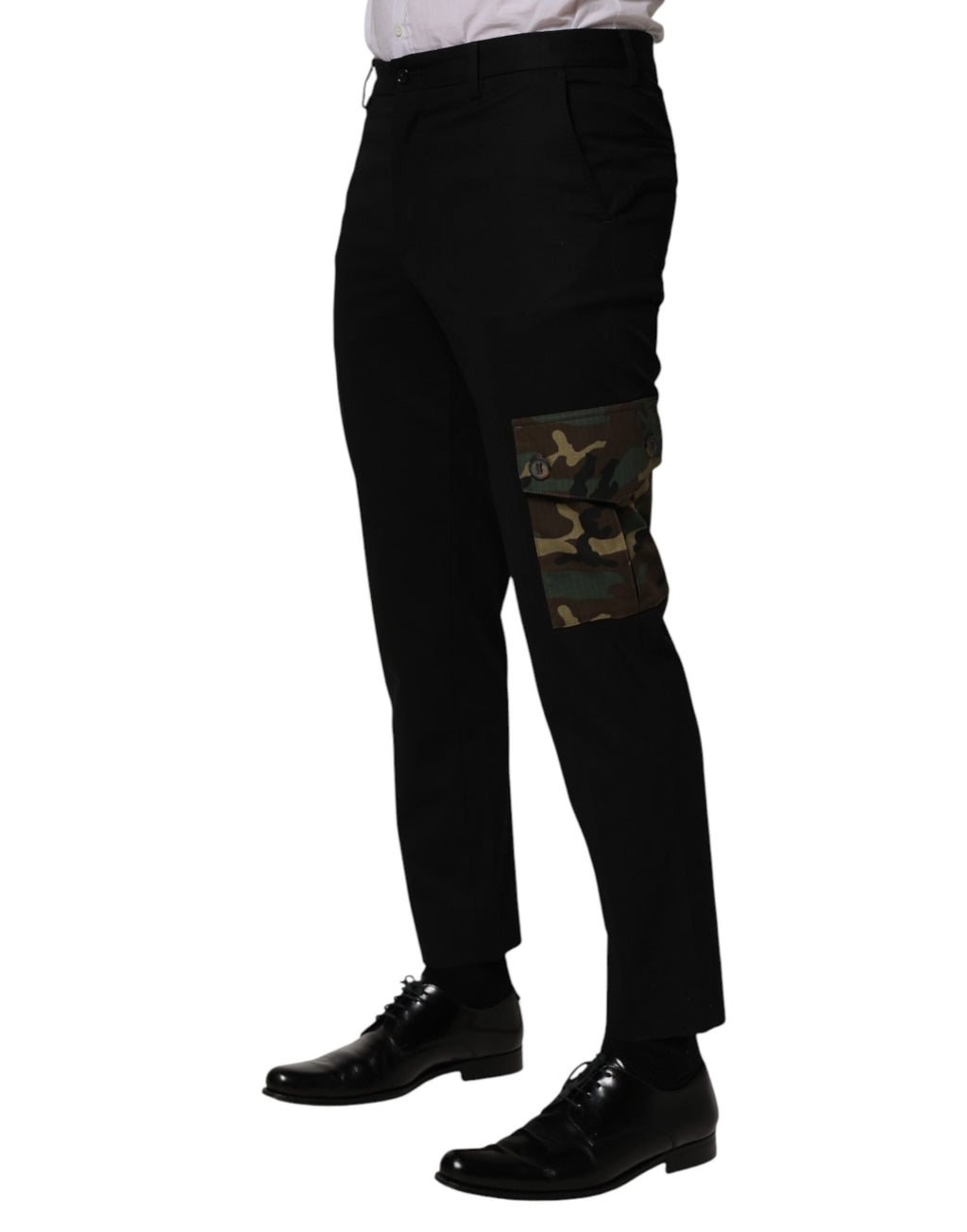 Pantalon cargo skinny en coton noir de Dolce & Gabbana, style ajusté avec poches latérales et détail élégant.