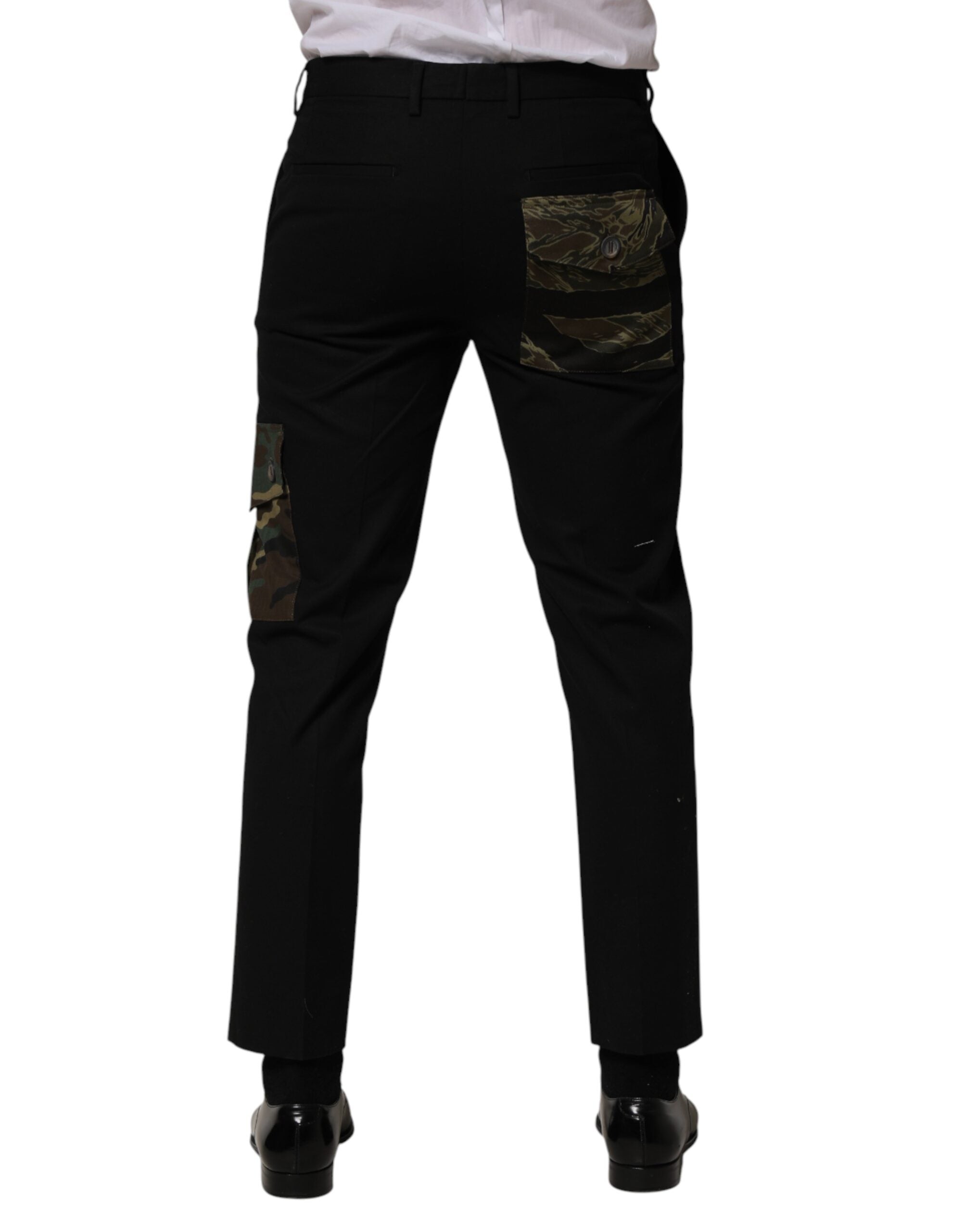 Pantalon cargo skinny noir en coton de Dolce & Gabbana, style décontracté avec poches et coupe ajustée pour femme.