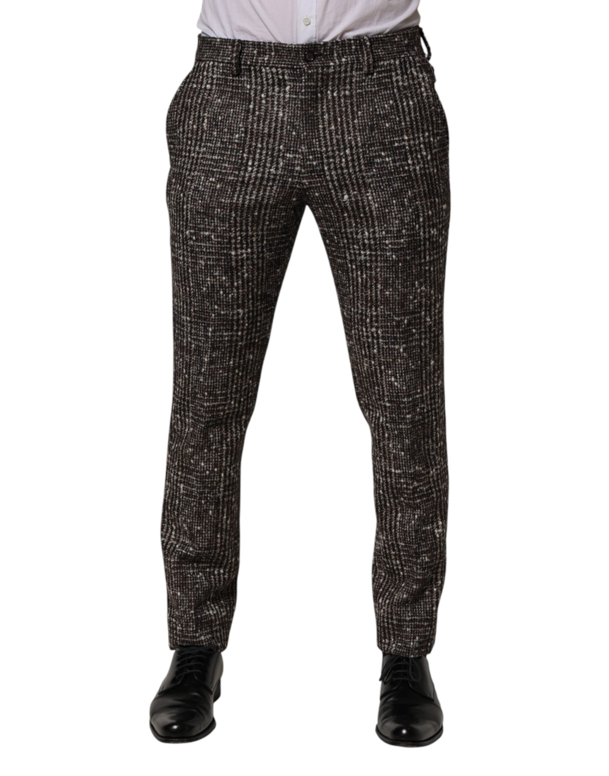 Pantalon slim en laine à carreaux marron de Dolce & Gabbana, style chic et ajusté, pour femme.
