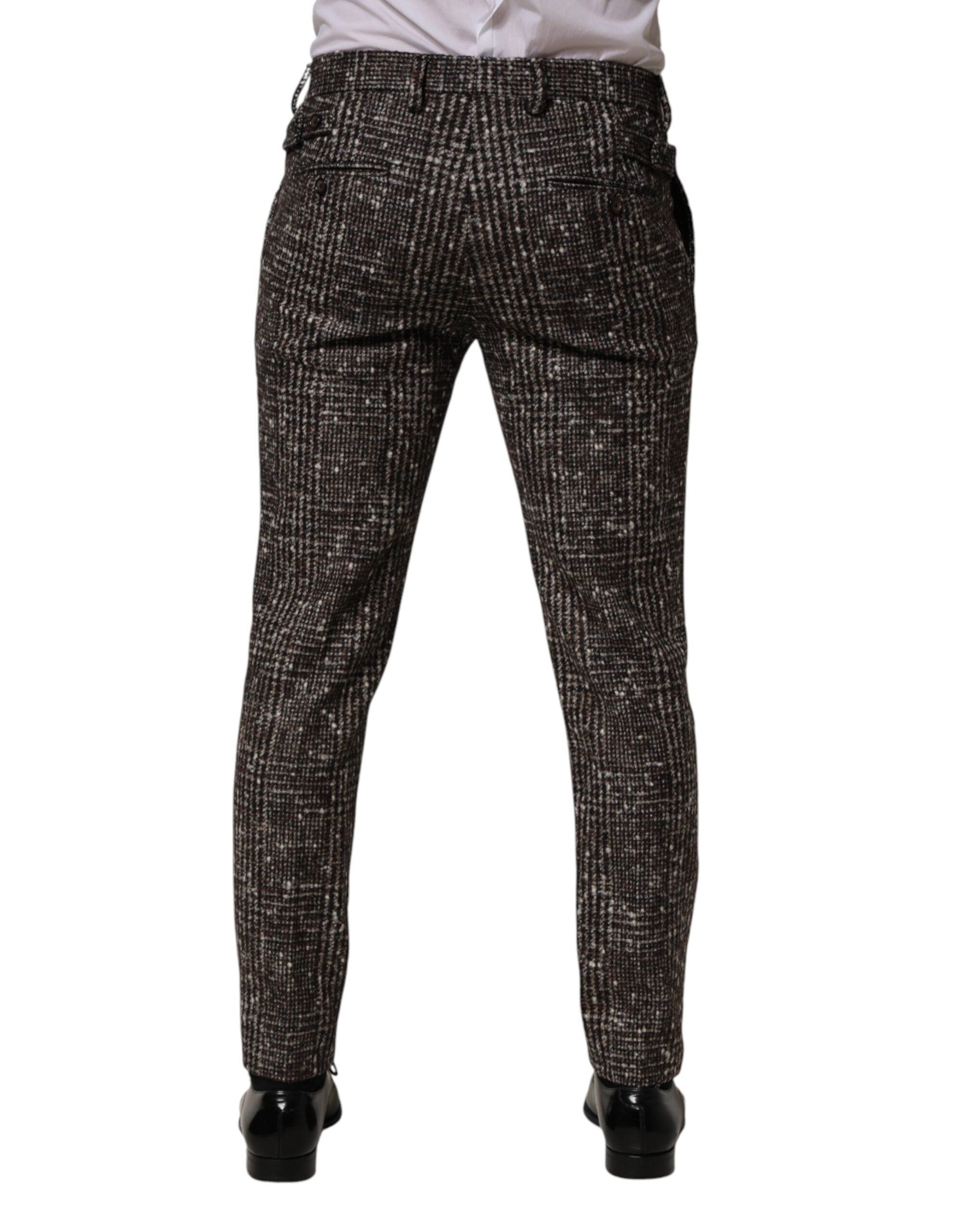Pantalon skinny en laine à carreaux marron de Dolce & Gabbana, style chic et ajusté, pour femme.