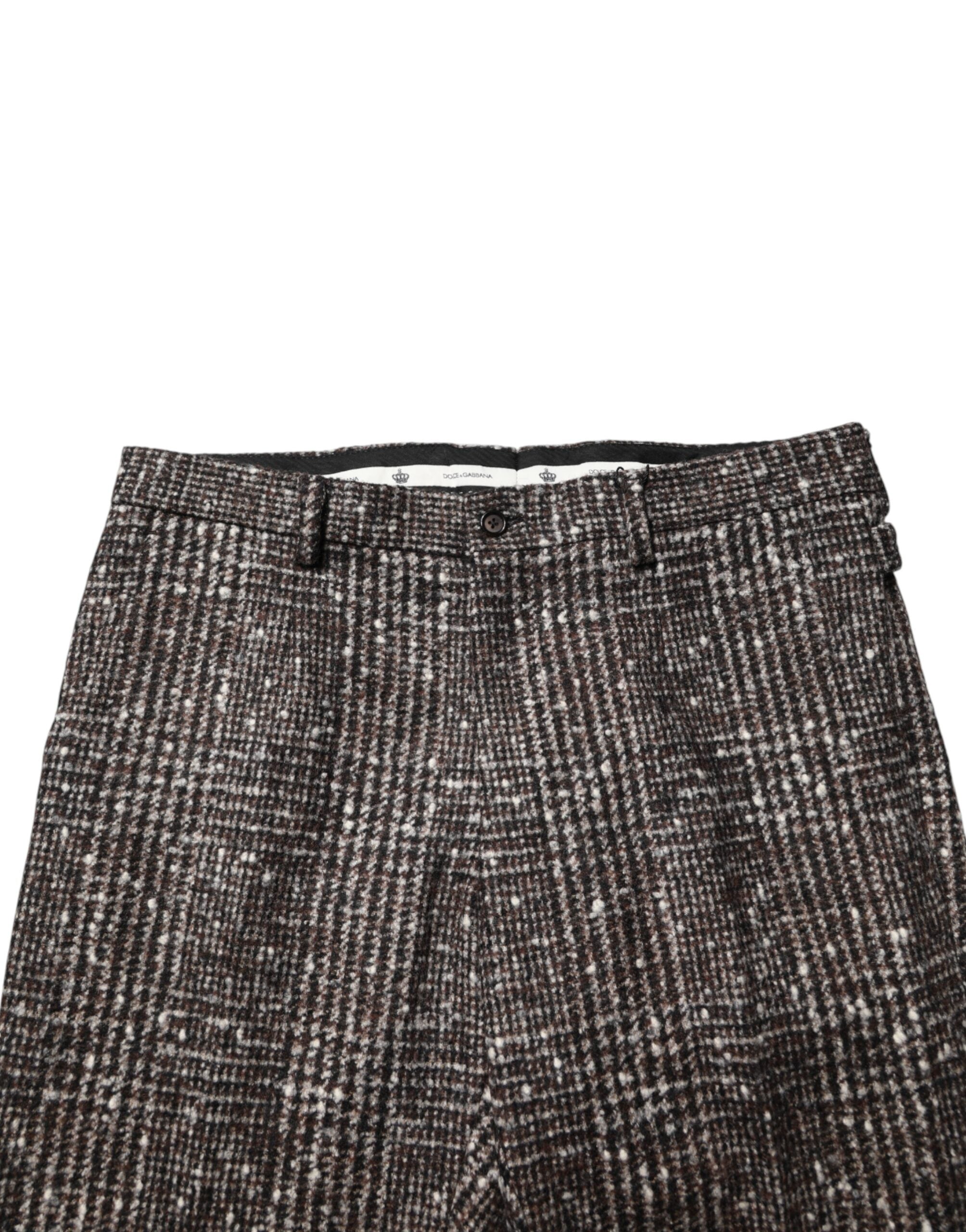 Pantalon skinny en laine à carreaux marron de Dolce & Gabbana, pantalon élégant pour femme.