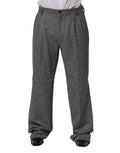 Pantalon droit Dolce & Gabbana à motif pied-de-poule gris, pantalon élégant en tissu léger, vue de face.
