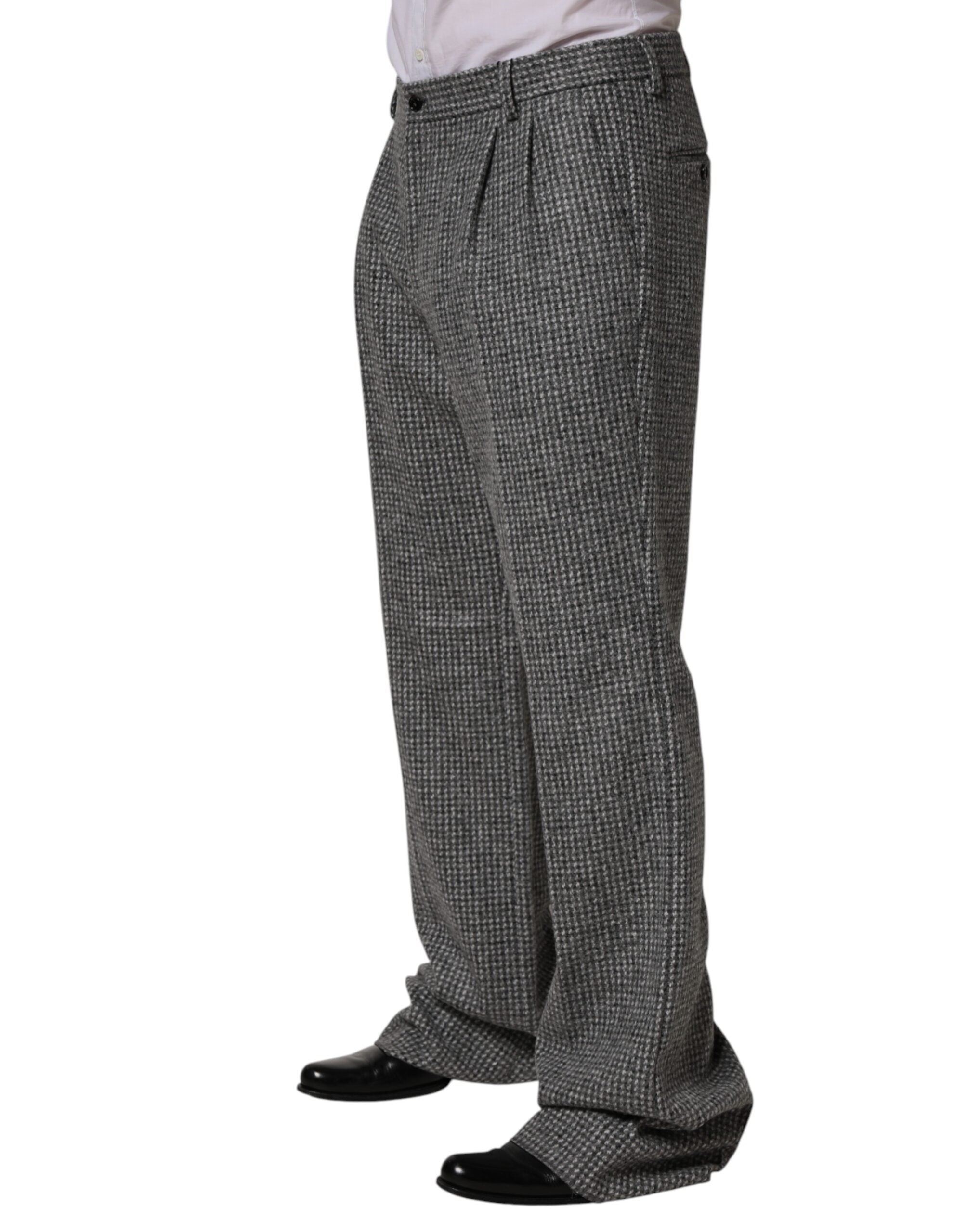 Pantalon droit Dolce & Gabbana en tissu pied-de-poule gris, look élégant et classique pour femme.