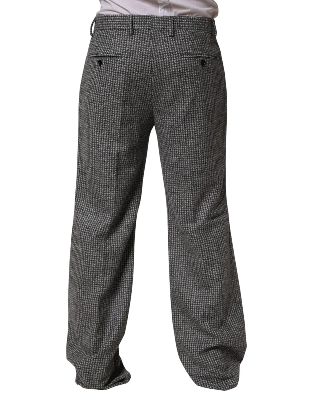 Pantalon droit Dolce & Gabbana à motif pied-de-poule gris, style élégant avec coupe classique.