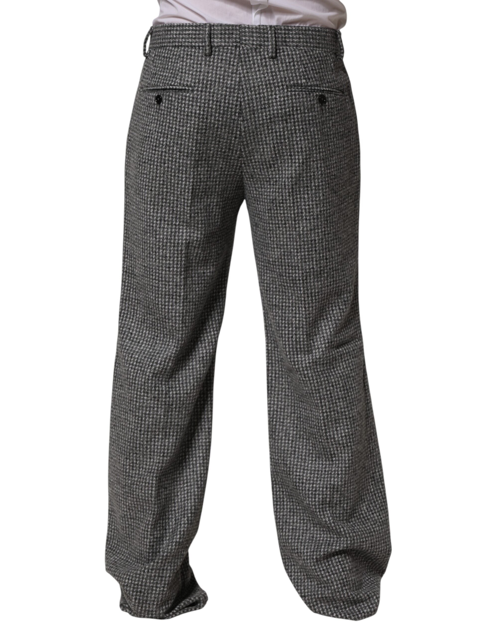 Pantalon droit Dolce & Gabbana à motif pied-de-poule gris, style élégant avec coupe classique.