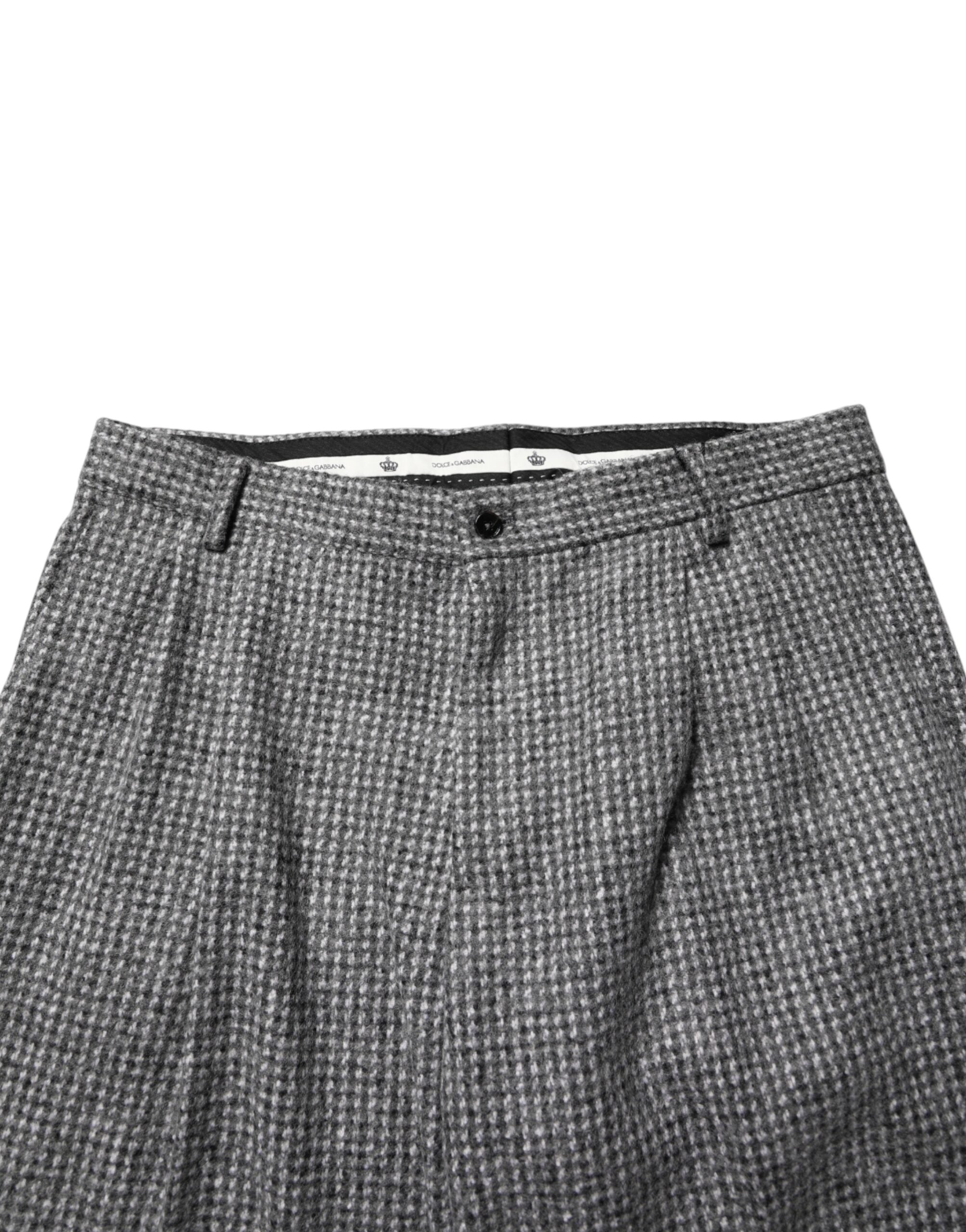 Pantalon droit Dolce & Gabbana en motif pied-de-poule gris, style élégant et classique pour femme.