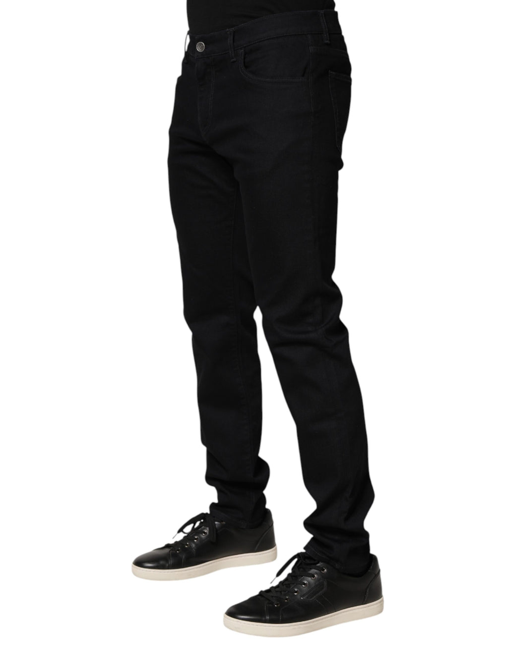 Pantalon skinny en jeans en coton noir à motifs floraux Dolce & Gabbana pour homme, visible avec détails de design floral.