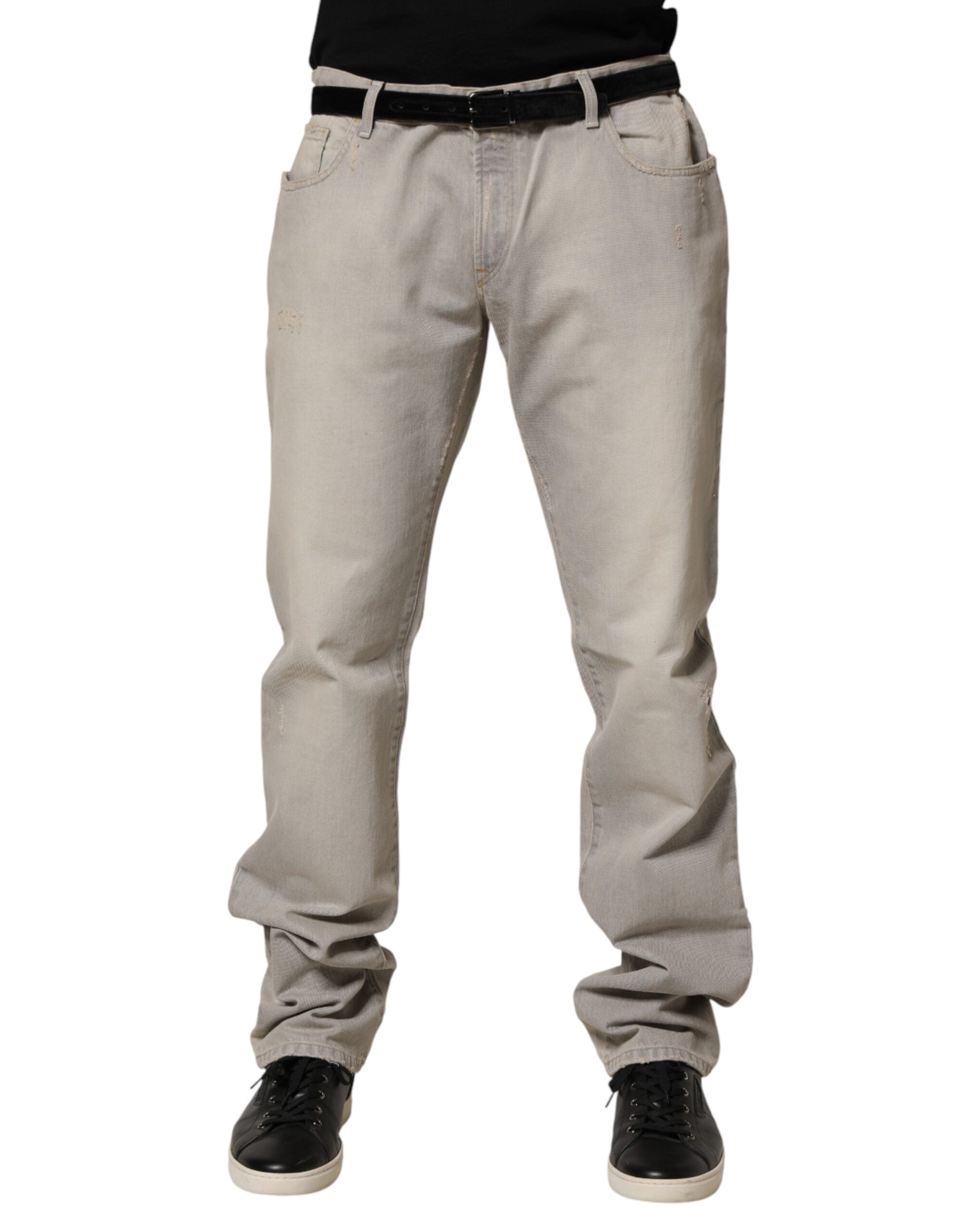 Pantalon droit en denim en coton gris clair de Dolce & Gabbana, style élégant et moderne, visible avec une coupe ajustée.