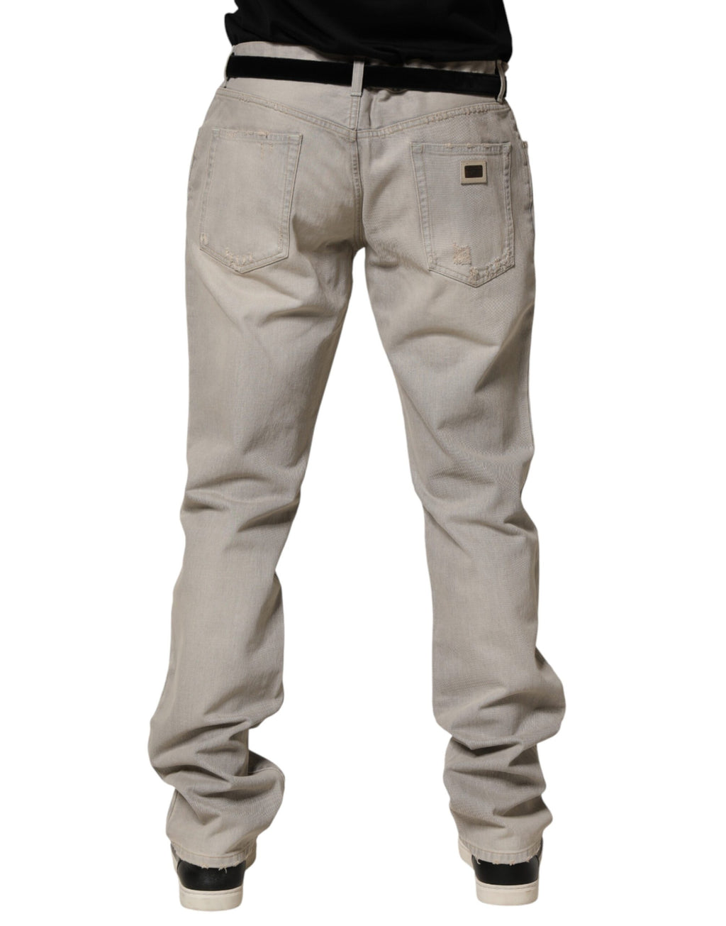 Pantalon en jean droit en coton gris clair de Dolce & Gabbana, modé classique et élégant, visible avec poches et fermeture éclair.