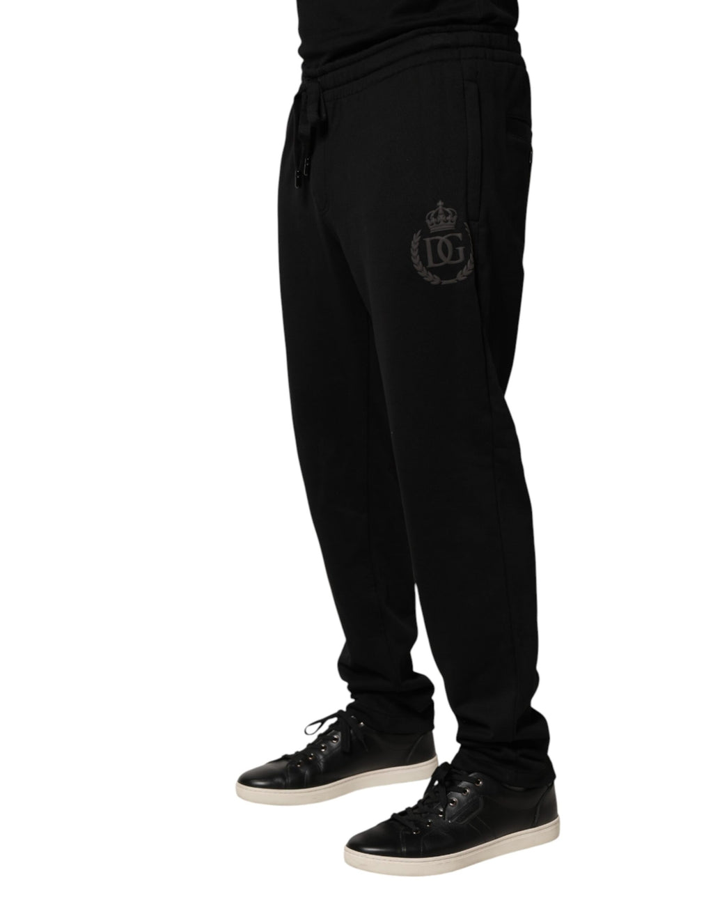 Pantalon jogger skinny en coton noir Dolce & Gabbana avec logo, ajusté et confortable, idéal pour un style décontracté élégant.