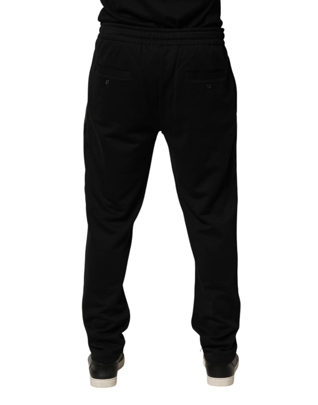 Pantalon jogging slim en coton noir Dolce & Gabbana avec logo, ajusté et confortable, pour un style décontracté et élégant.